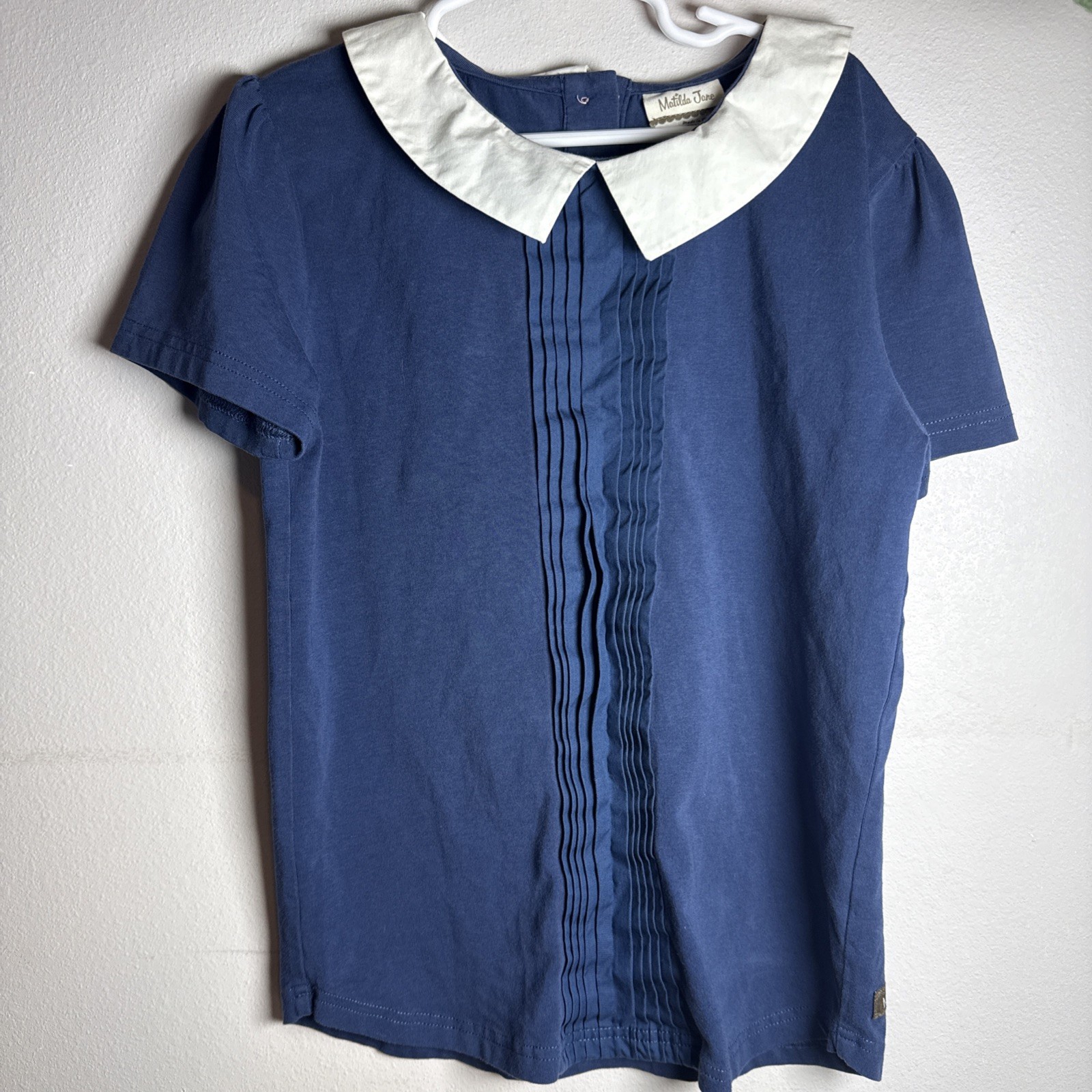 Matilda Jane Blouse Top Girls 12Navy Blue Secret Field Pleated Peter Pan Collar