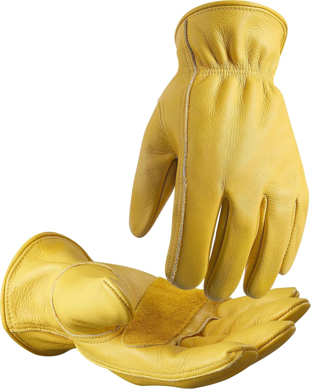 DULFINE Cowhide Leather Work Gloves for Men & Women, Reinforced Durable Gardenin