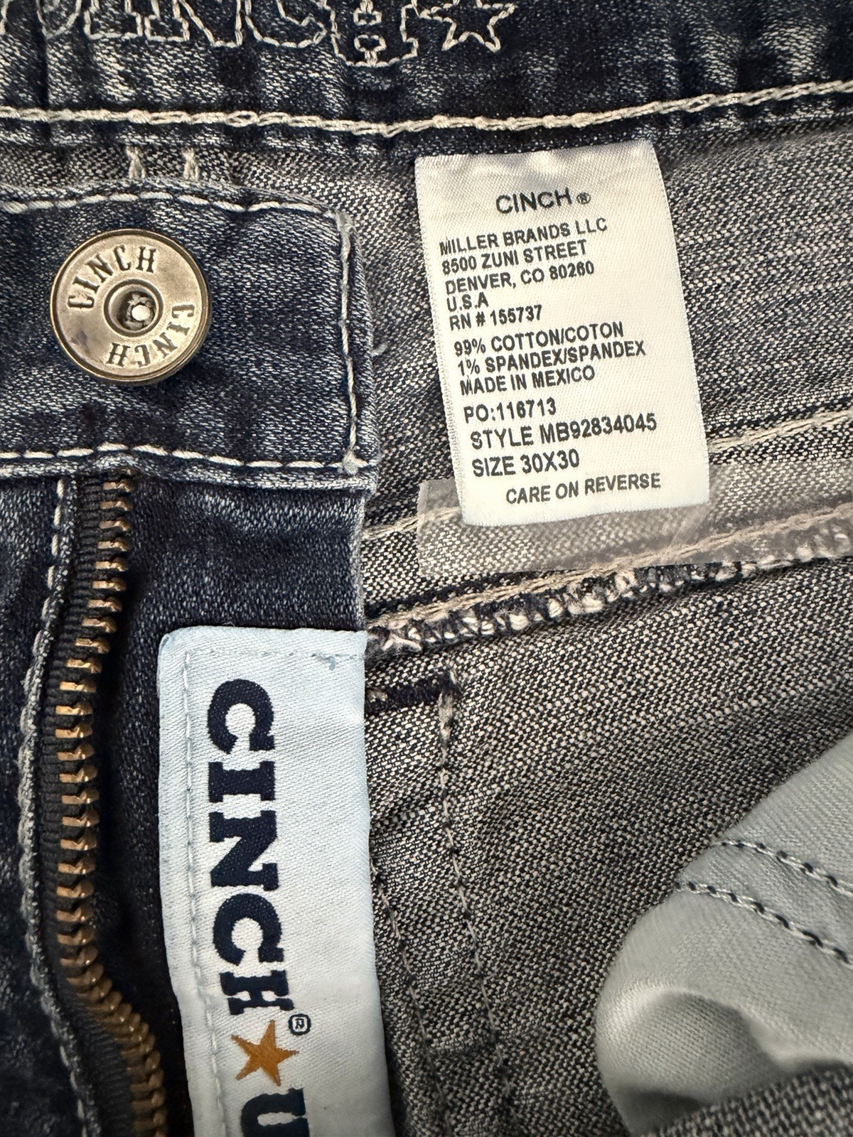 Cinch Men’s Slim Fit Blue Medium Wash Stretch Denim Jeans Low Rise 5-Pocket