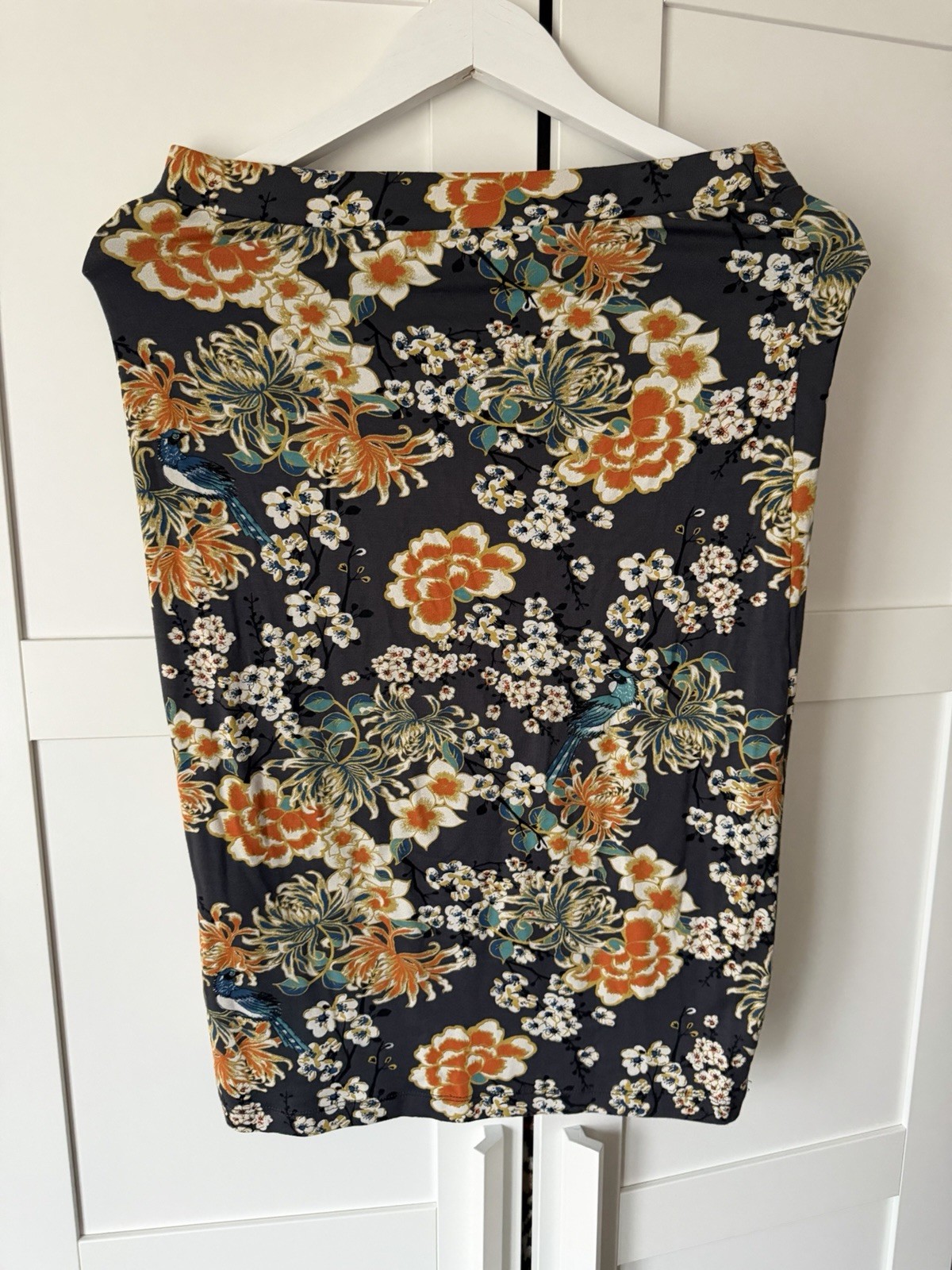 Next Size 10 Charcoal Grey Orange Floral Knee Length Skirts Elasticated Waist