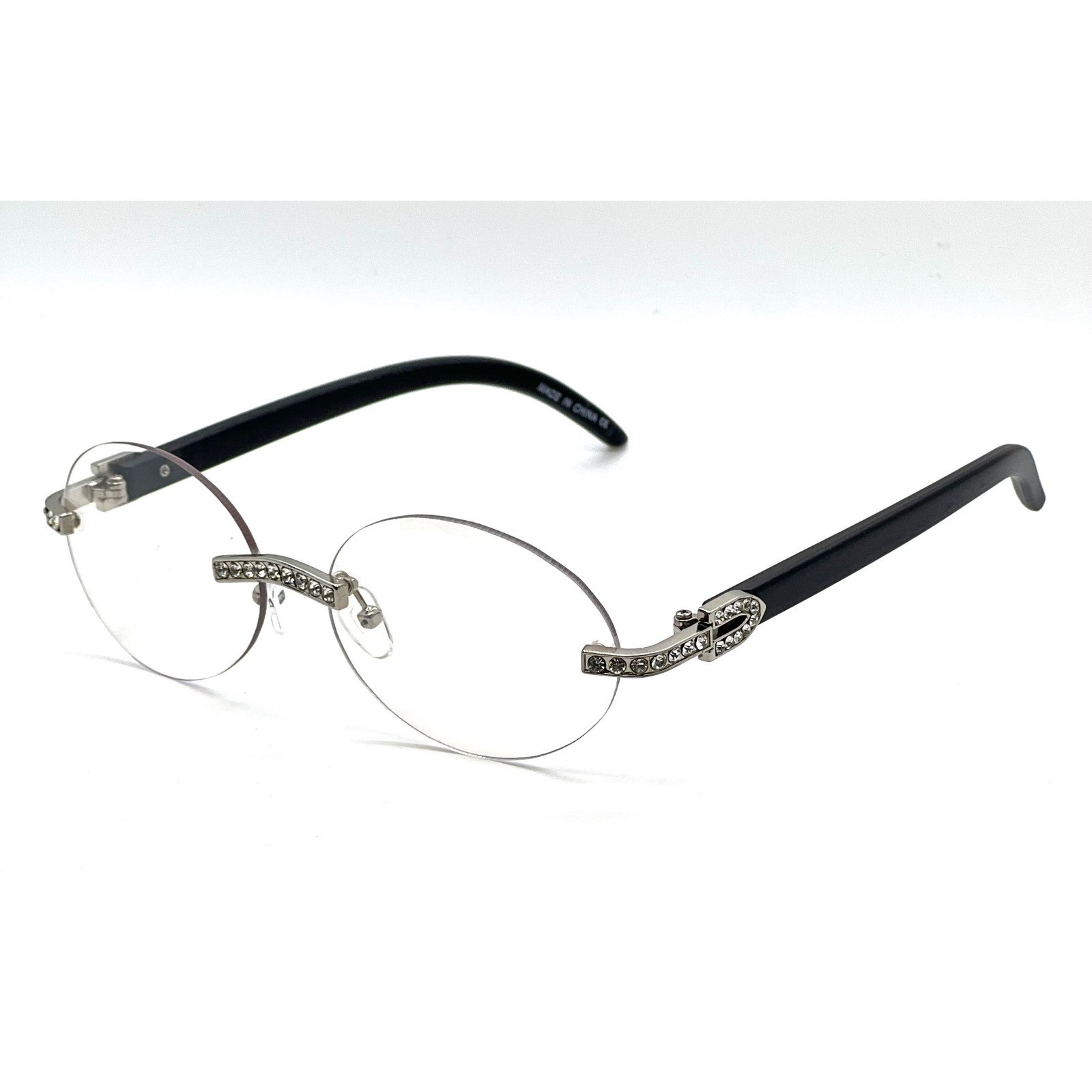 Rhinestone Rimless Round Sunglasses Fashion Clear Lens Glasses Hip Hop 80’s 90’s