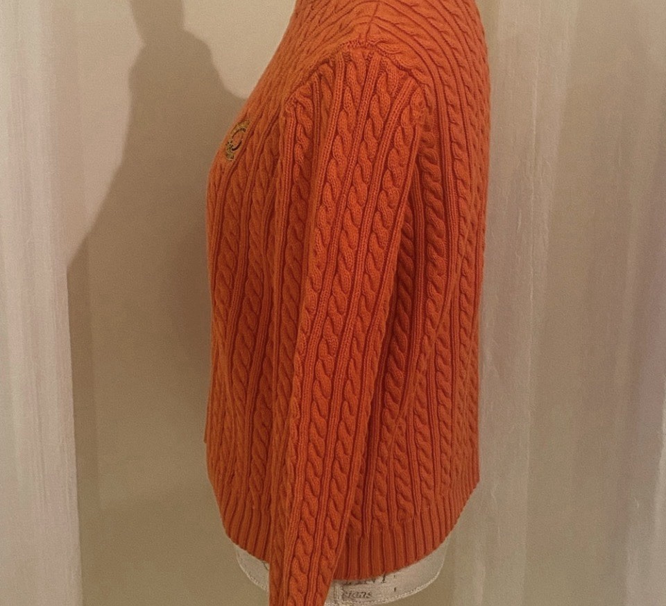 Lauren Ralph Lauren Orange Cable-Knit Crew Neck Pullover Cotton S