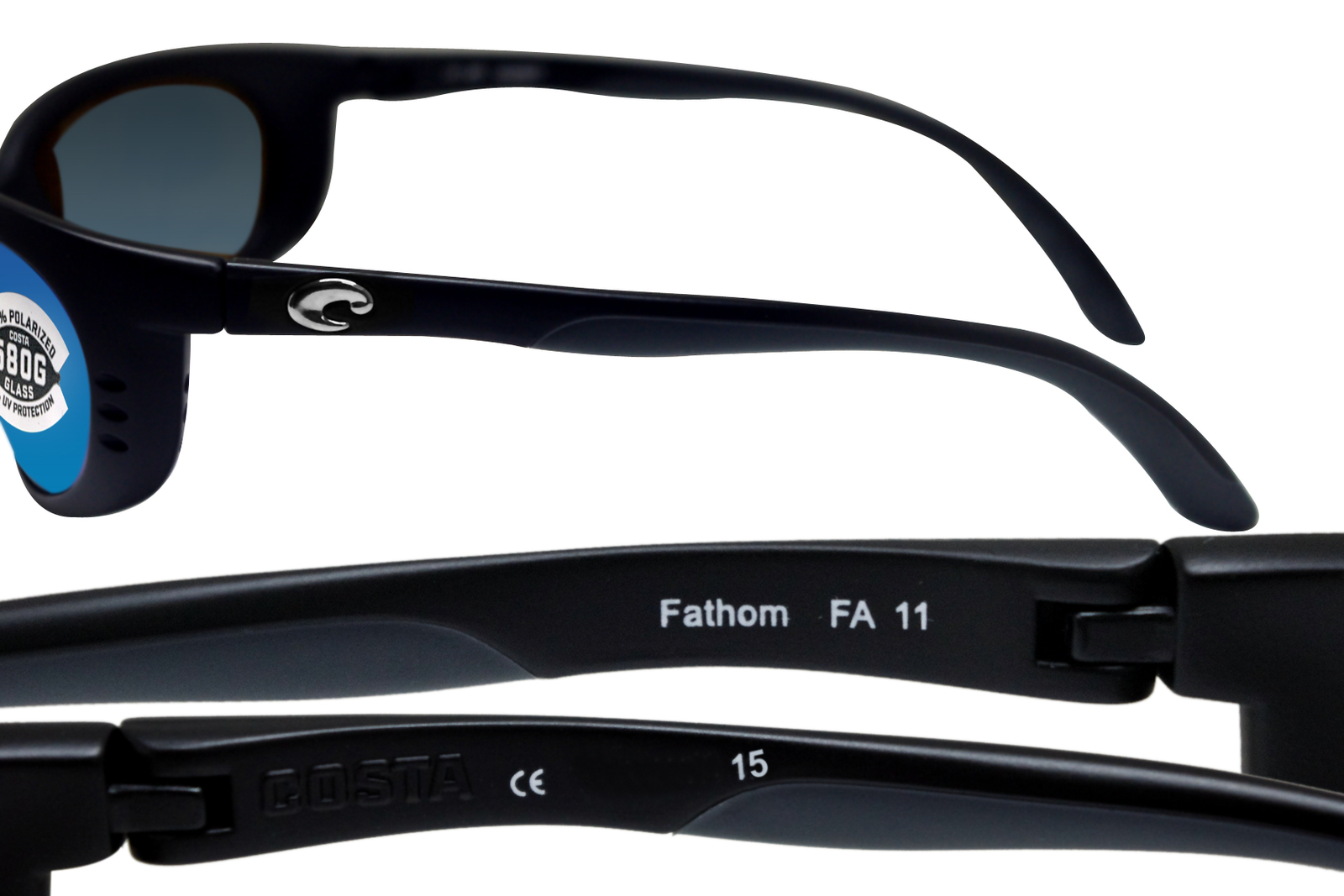 Costa Del Mar Fathom Matte Black Frame Blue Mirror 580 Glass Lens FA 11 OBMGLP