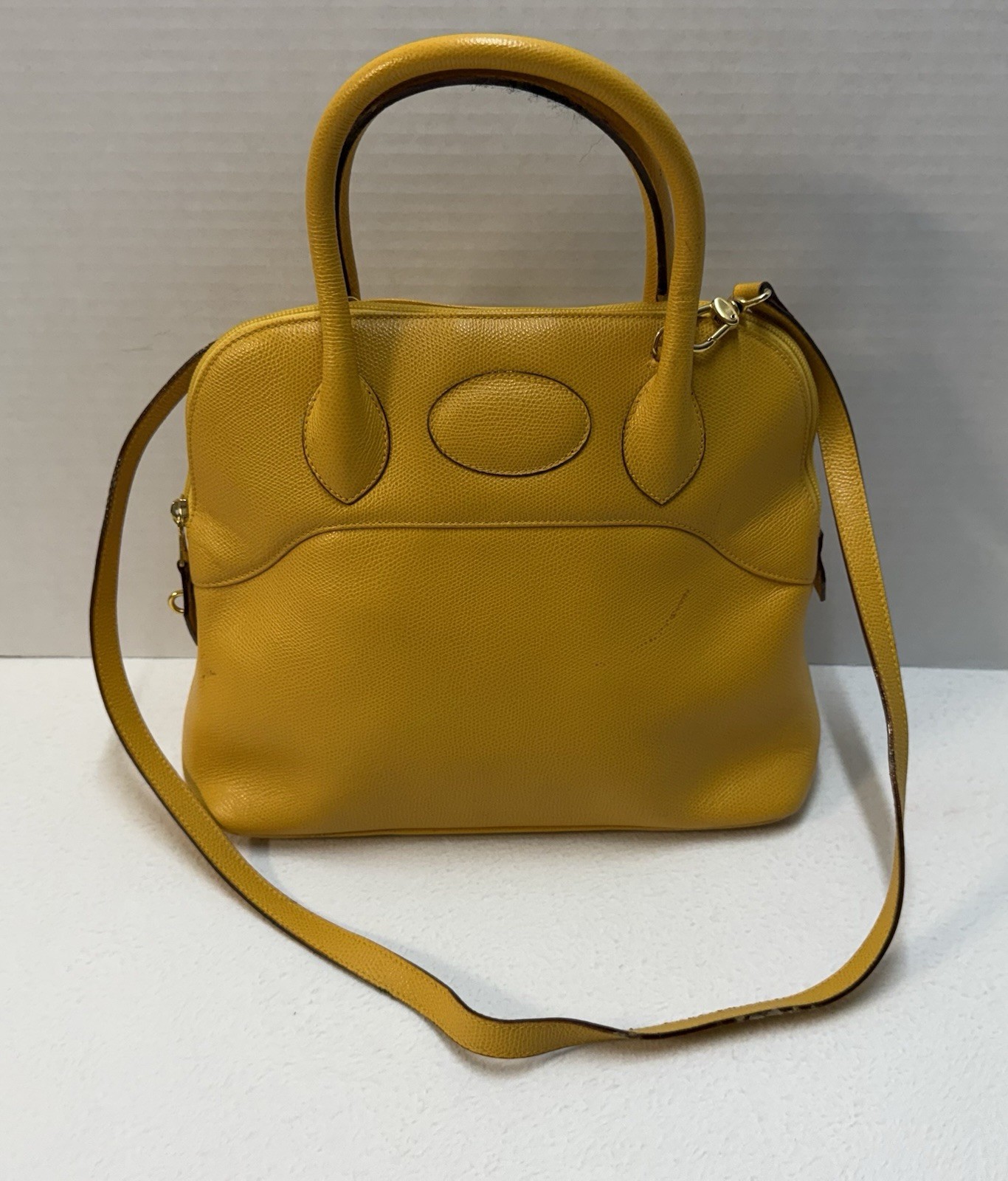 Vintage 80s-90s Stefano Bravo Yellow Leather Italy Bolide-Style Dome Satchel Bag
