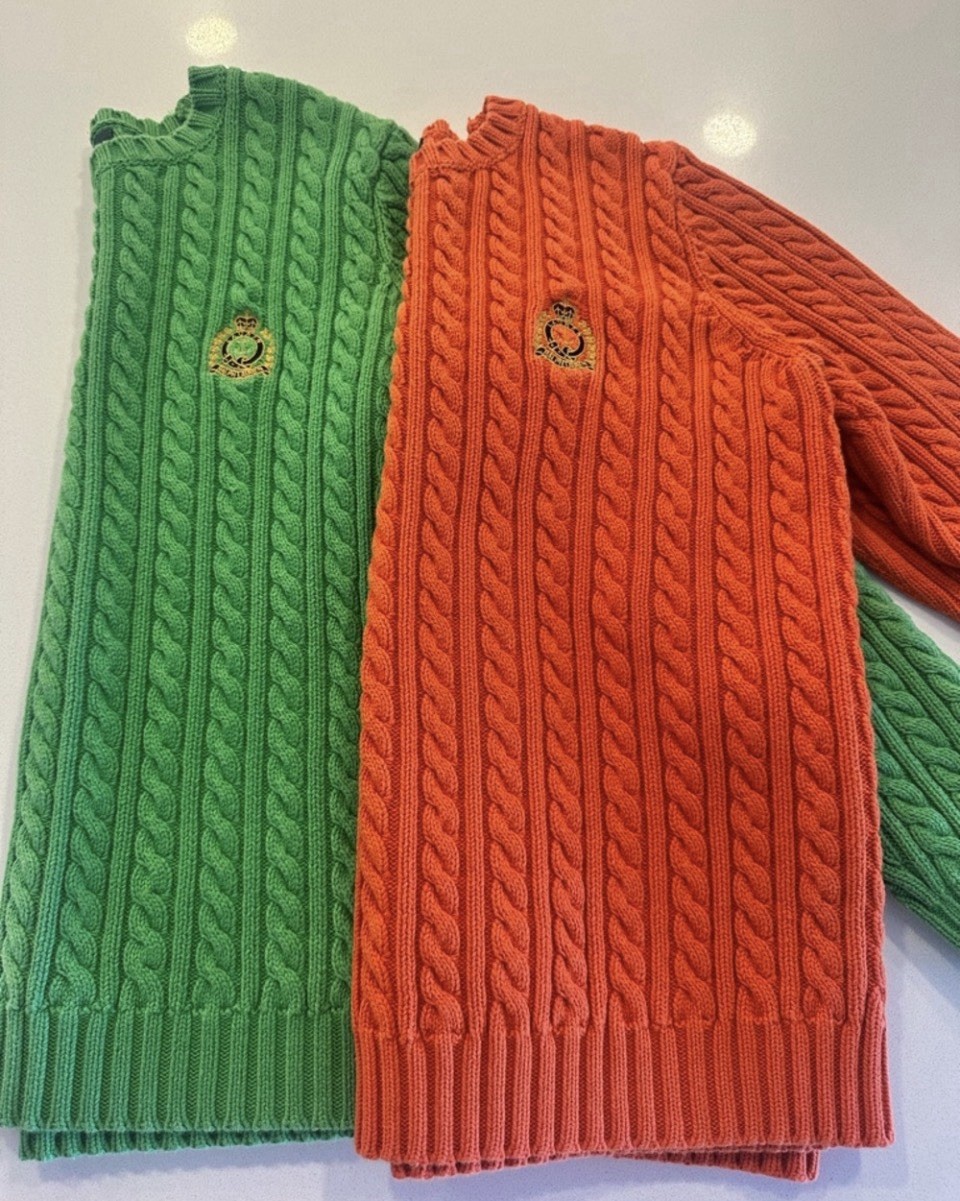 Lauren Ralph Lauren Orange Cable-Knit Crew Neck Pullover Cotton S