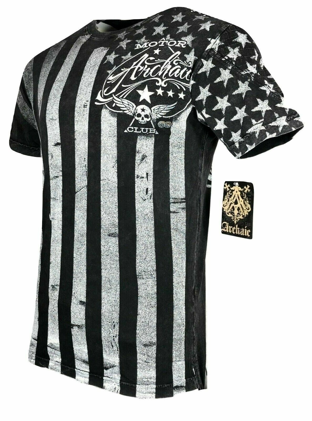 ARCHAIC by AFFLICTION Men’s T-Shirt NATION Skull Wings US Flag Black S-4XL $40