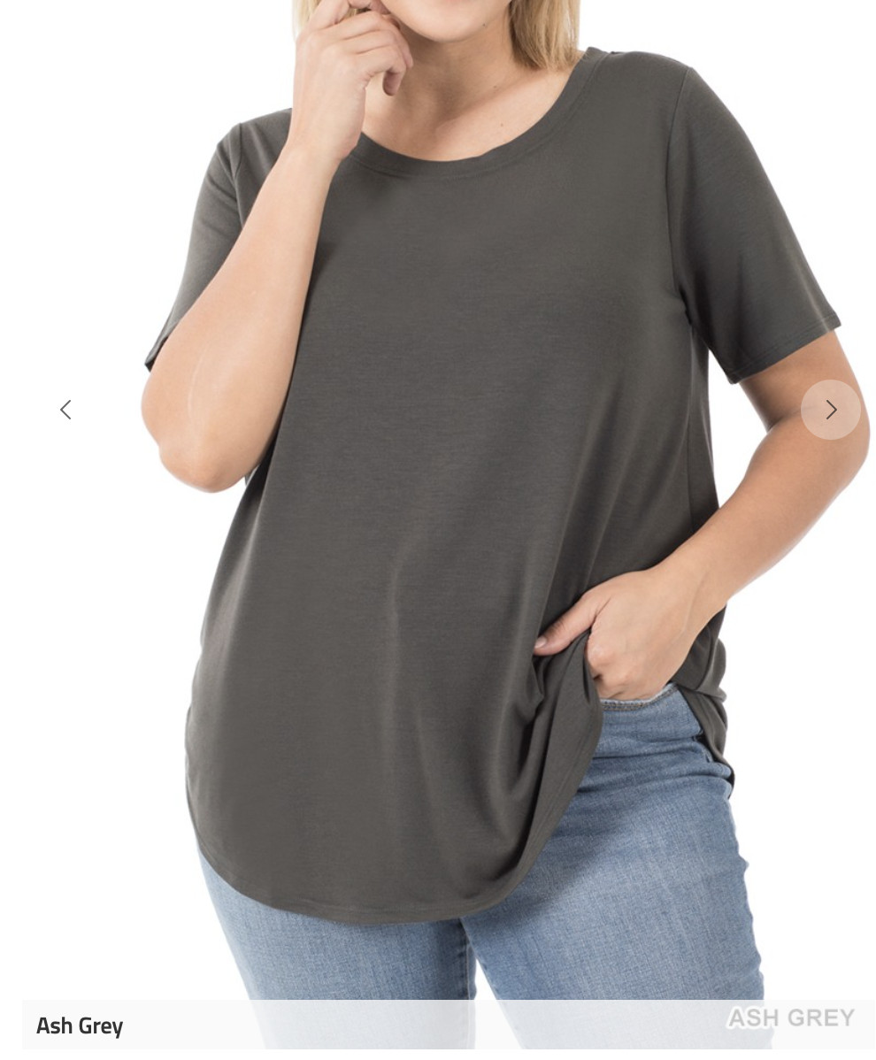 ZENANA 2101 Short Sleeve ROUND Neck Tunic T-Shirt Dolphin Hem S M L XL 1X 2X 3X