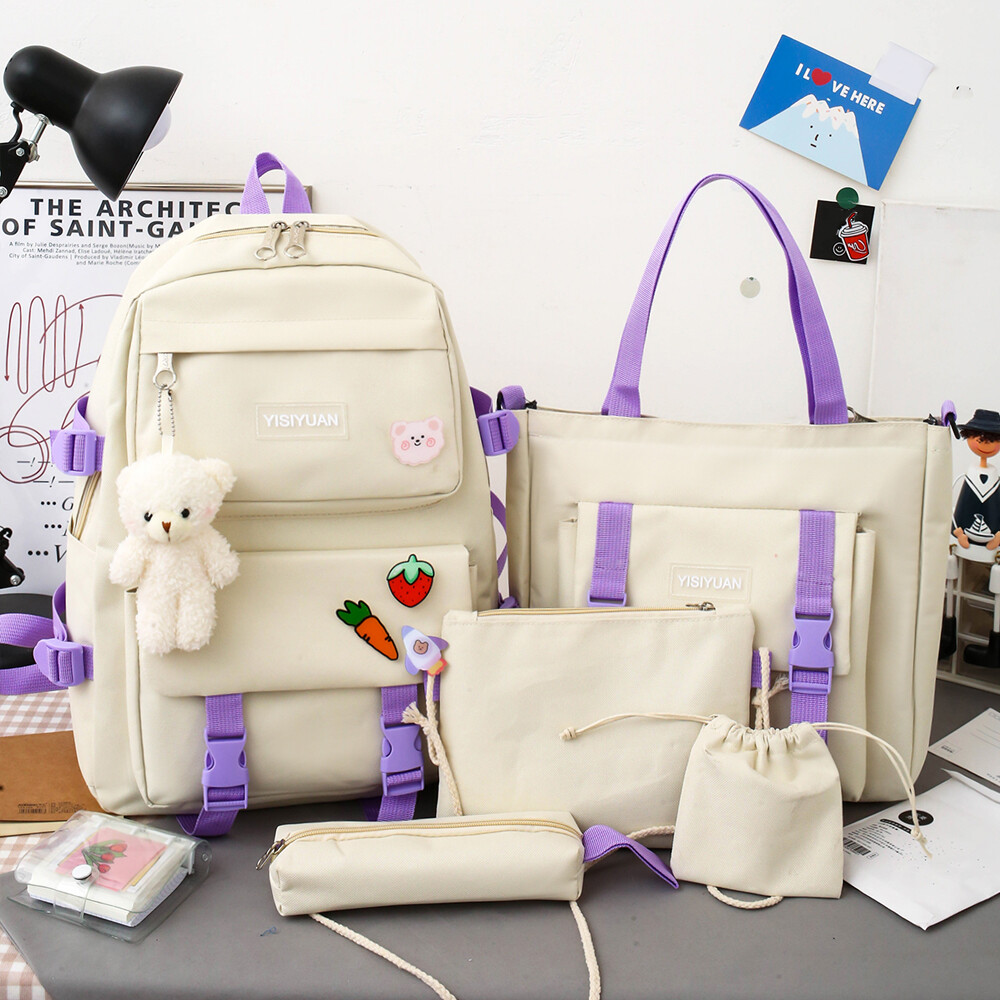 5pcs Backpack Set for School Teens Girls Daypack Cute Trendy Large Shoulder Bag