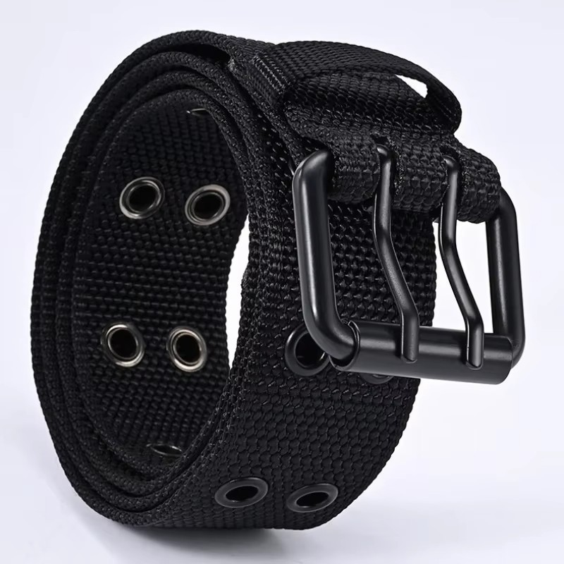NEW Unisex 100% Cotton Canvas Belt Double Grommet Hole For Men Women Buckle Jean