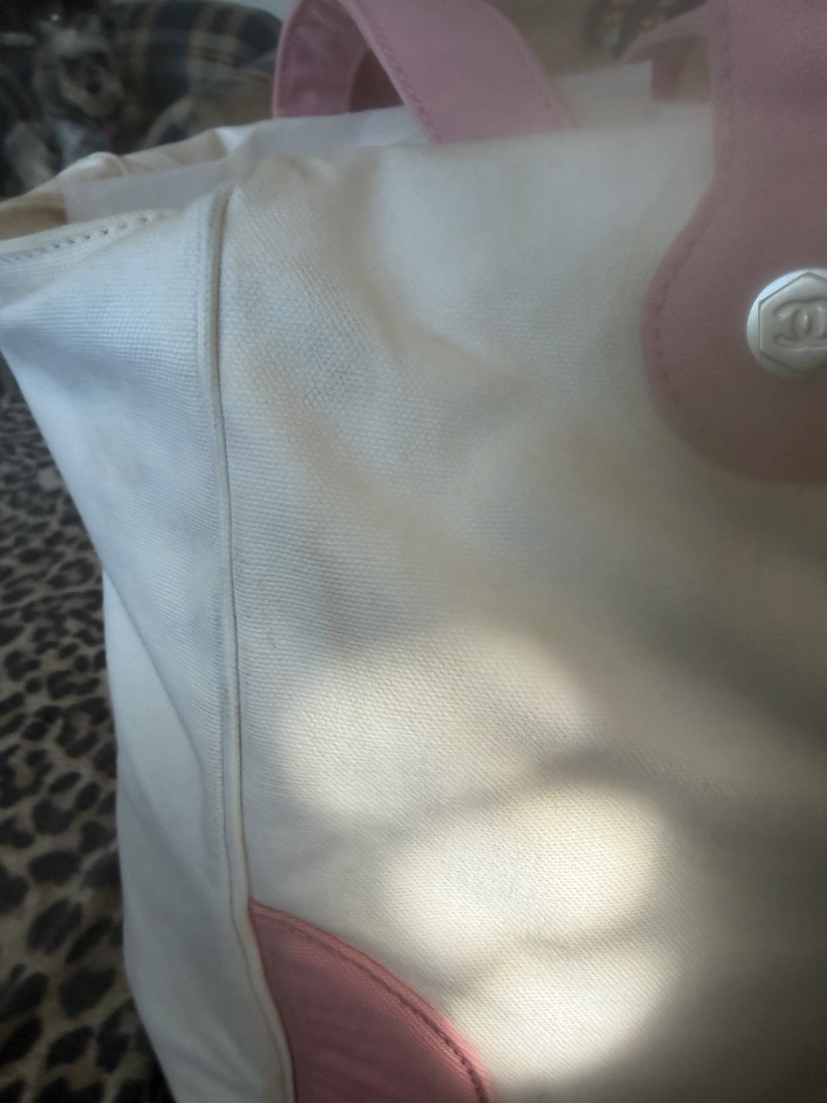 Authentic chanel canvas tote /damaged /see photos/read description