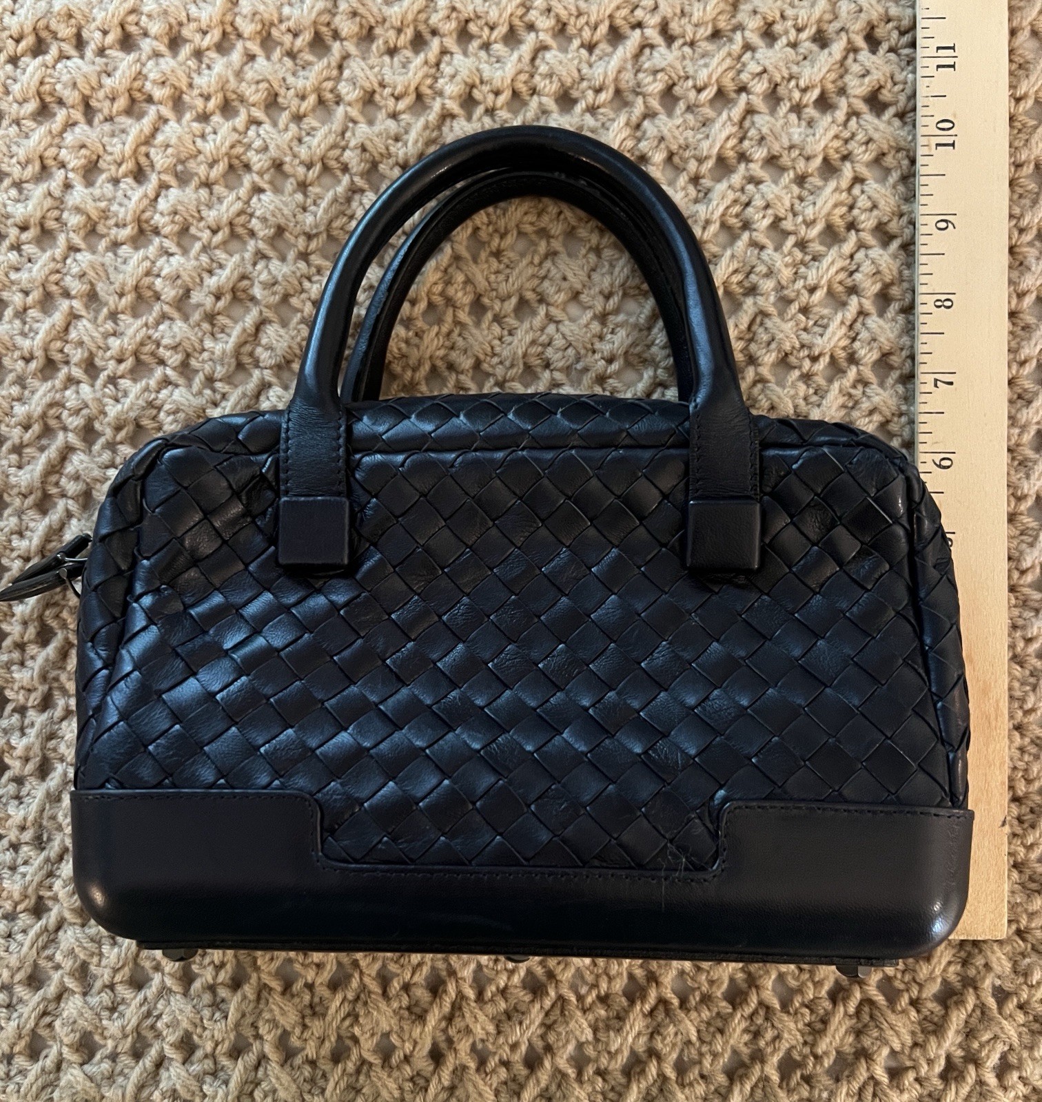 Bottega Veneta Handbag In Navy. Mint condition, as photos show. Approx 10”x6”.