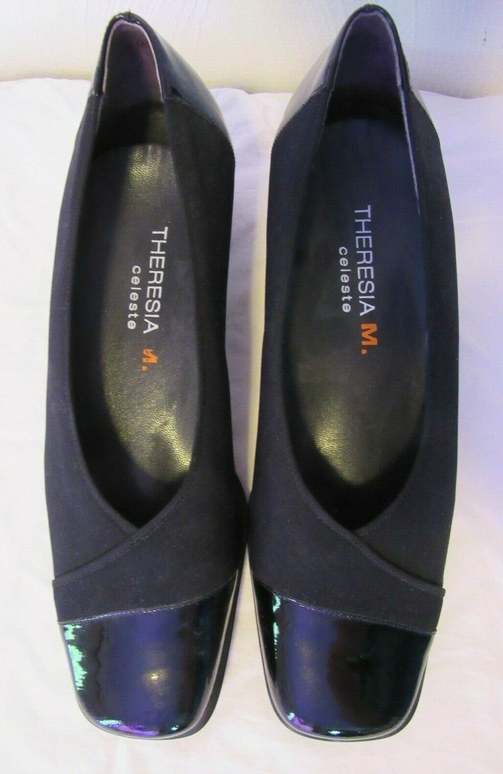 THERESIA M. Celeste Women’s Black Cuban Heels Patent Cap Toe SZ 5 UK / 7.5 US