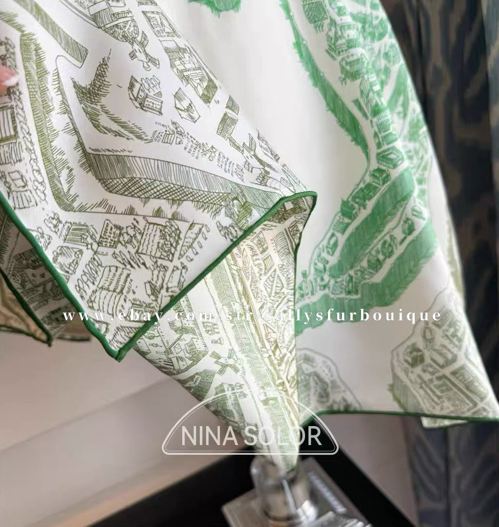 Sallys 18 Momme Twill Silk Horse City Print Wrap Scarf Double Face Shawl 35″