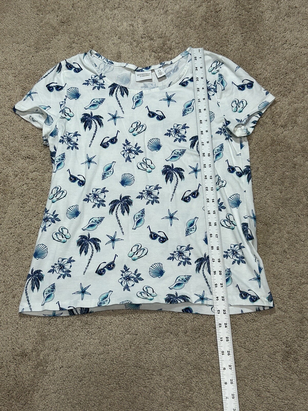 Weekends by Chico’s Womens Shirt Size 0 Multicolor Summer Beach Embellished