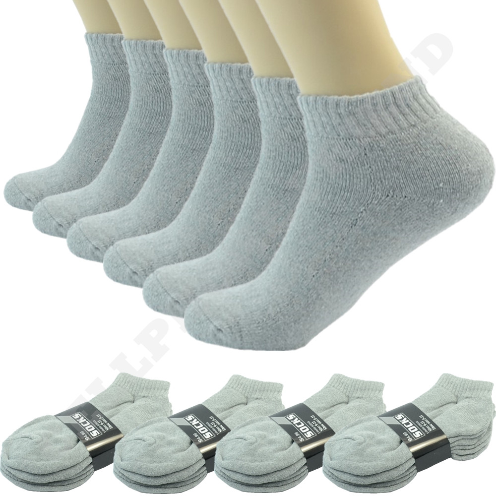 Gray 3-12 Pairs For Men Ankle Quarter Crew Socks Cotton Low Cut Size 9-11 10-13