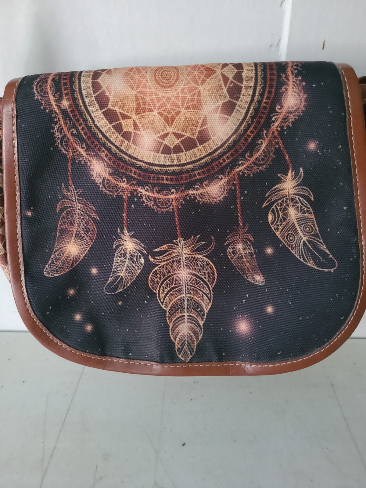 Small Bohemian Dream Catcher Themed Purse. Button Shut 2 Pockets Removable Strap