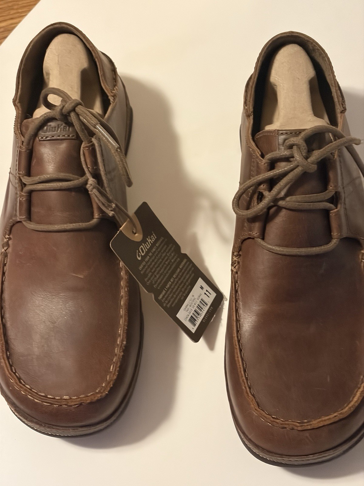 OluKai ‘Ohana Li ‘Ili Men’s Brown Leather Lace-Up Oxford Shoes US 11 EU 44
