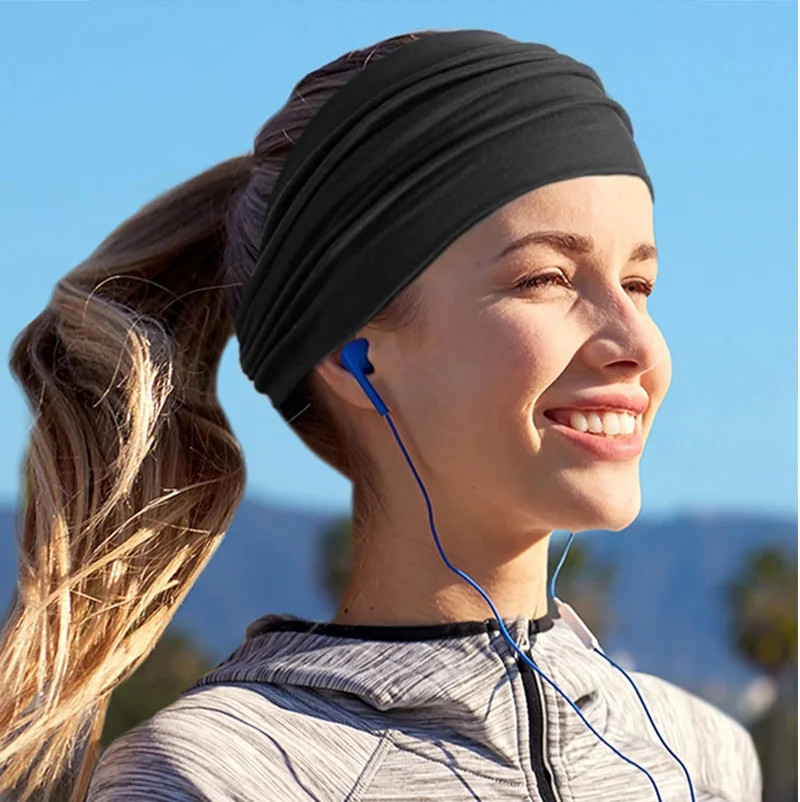 2pc Elastic Wide Headband Cotton Yoga Running Sports Hair Band Turban Headwrap