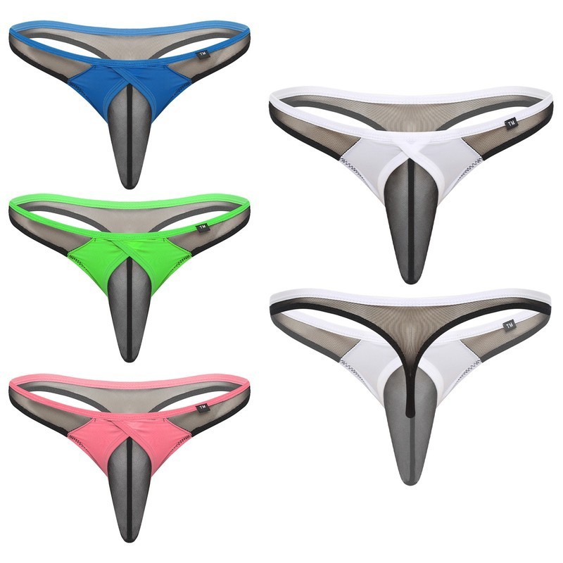 Mens Low Rise PenisThong Sheer Sheath T-back Briefs G-string Jockstrap Underwear
