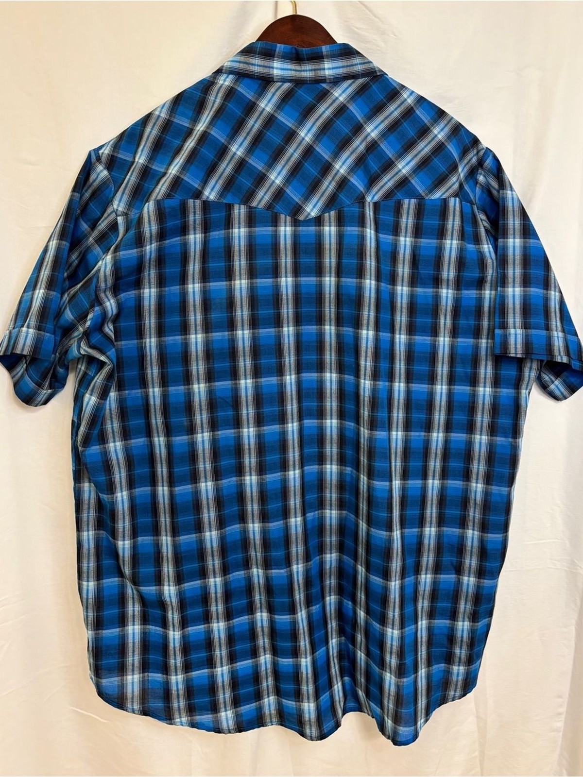 Plains Tall Man 2XL Men’s Blue Plaid Short-Sleeve Western Shirt W/pearl snaps