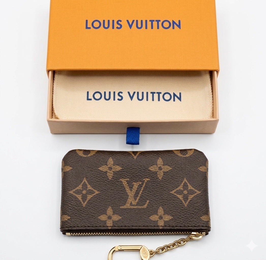 Louis Vuitton Monogram Key Pouch Pochette Cles Coin Purse W/Box & Bag