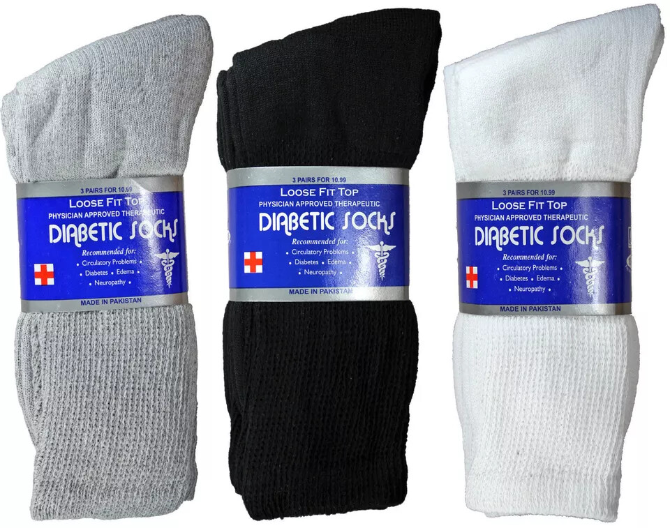 12 Pairs Mens Diabetic Crew Socks Health Circulatory Cotton Size9-11,10-13,13-15