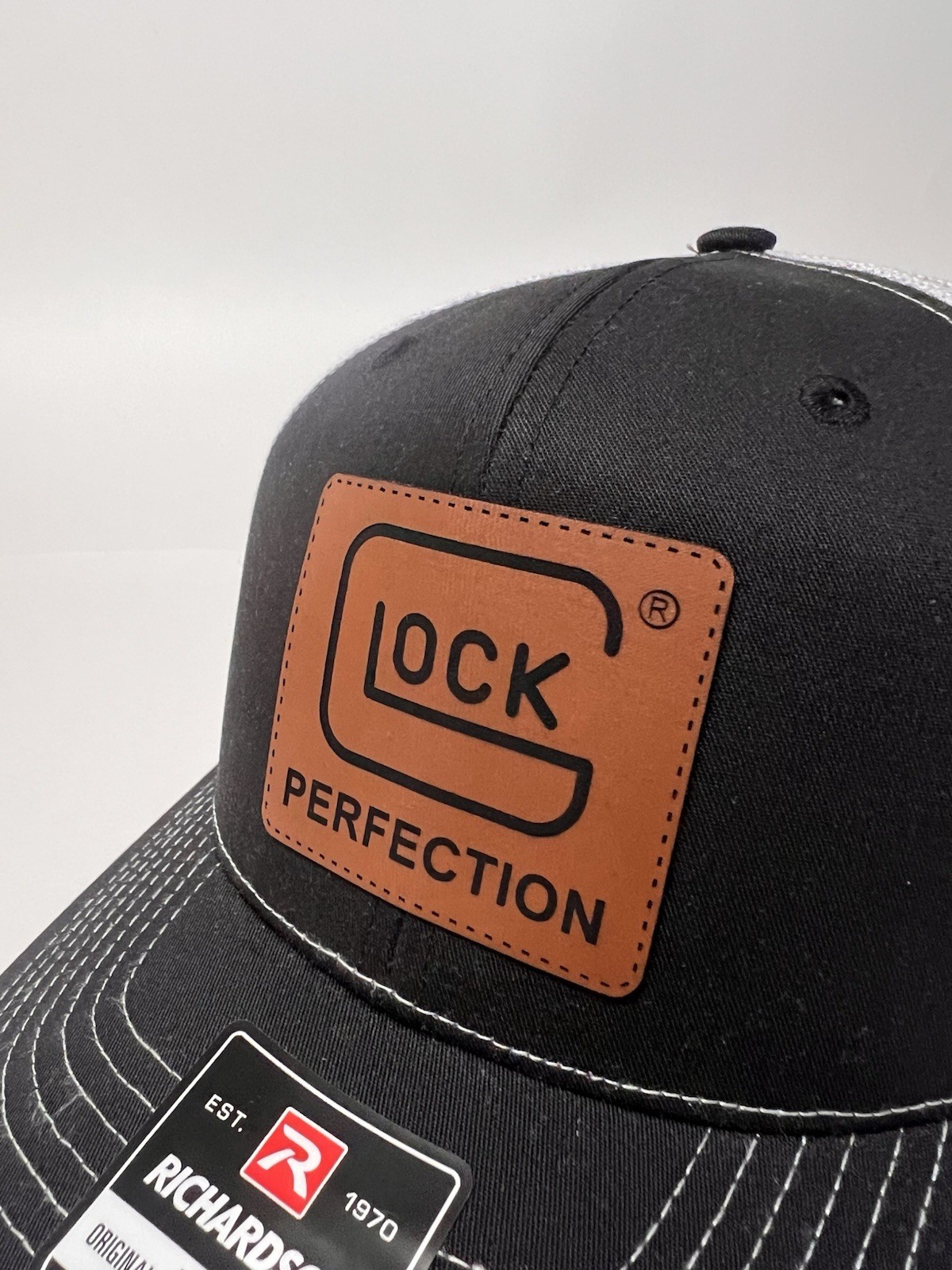 Glock Perfection Richardson 112 Mesh Back Trucker Hat Brown Leather Patch NWT