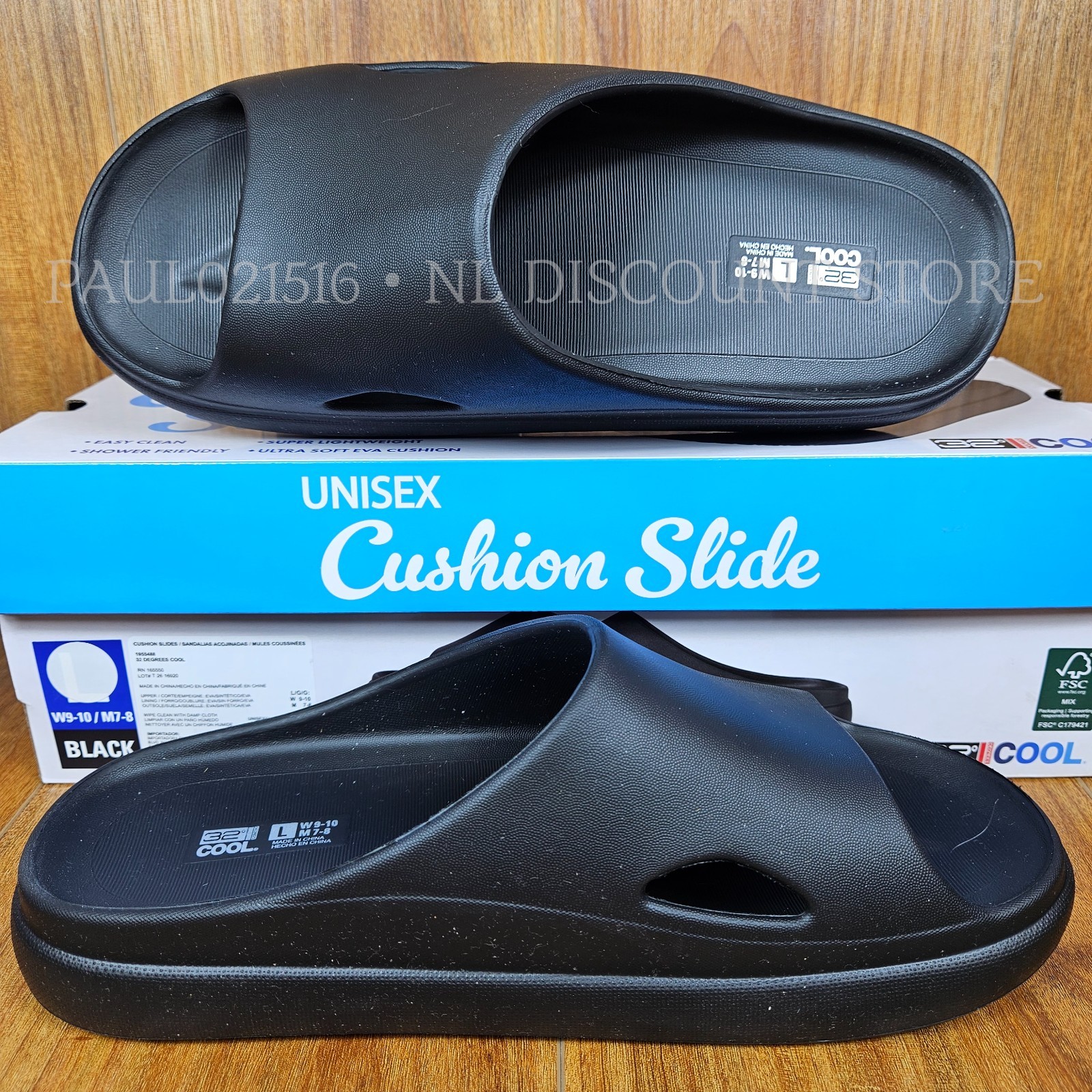 32 DEGREES Unisex Cushion Slide Sandals (W)Women’s (M)Men’s ~ Black