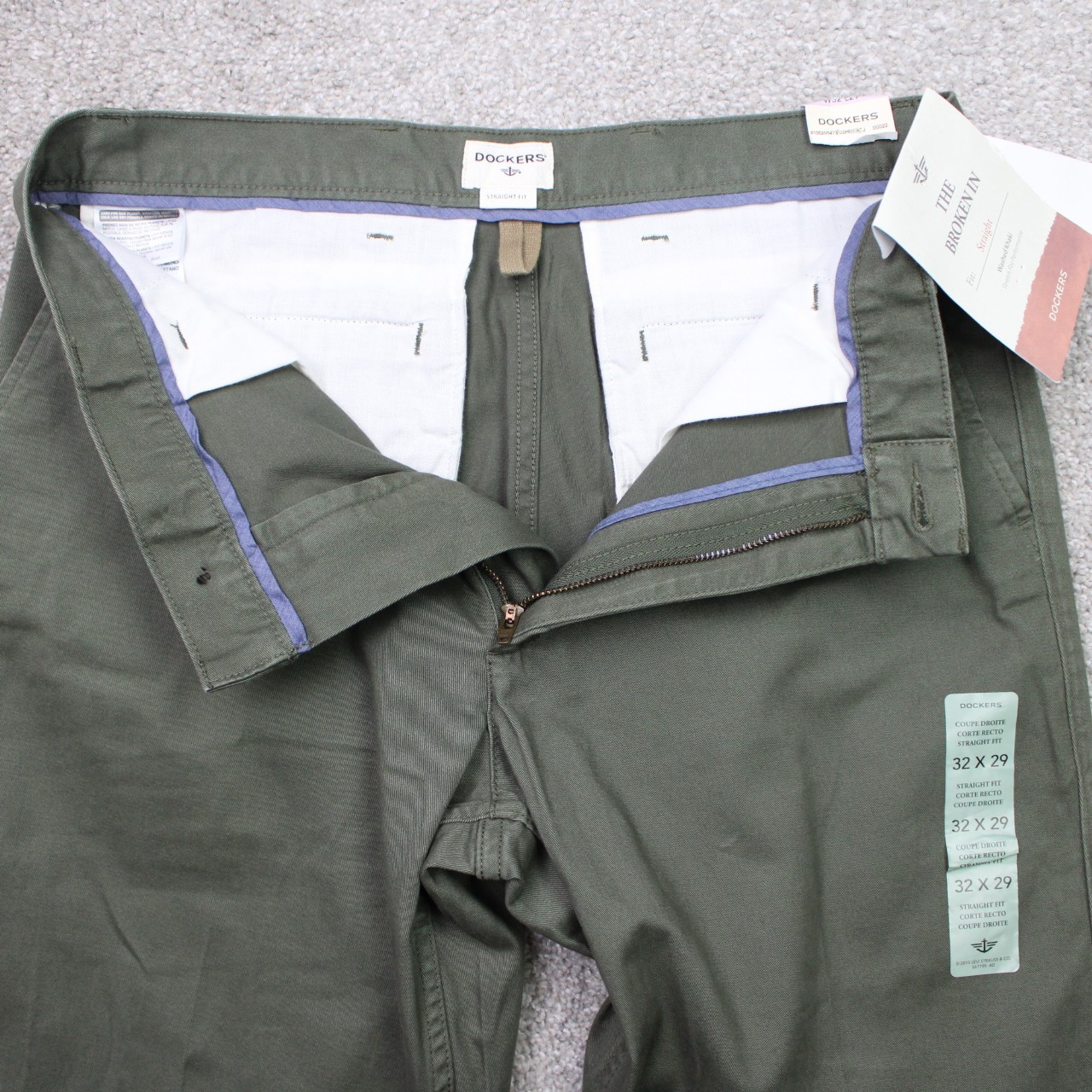 Dockers Pants NWT Mens 32×29 Green The Broken In Straight Fit Stretch Flat Front