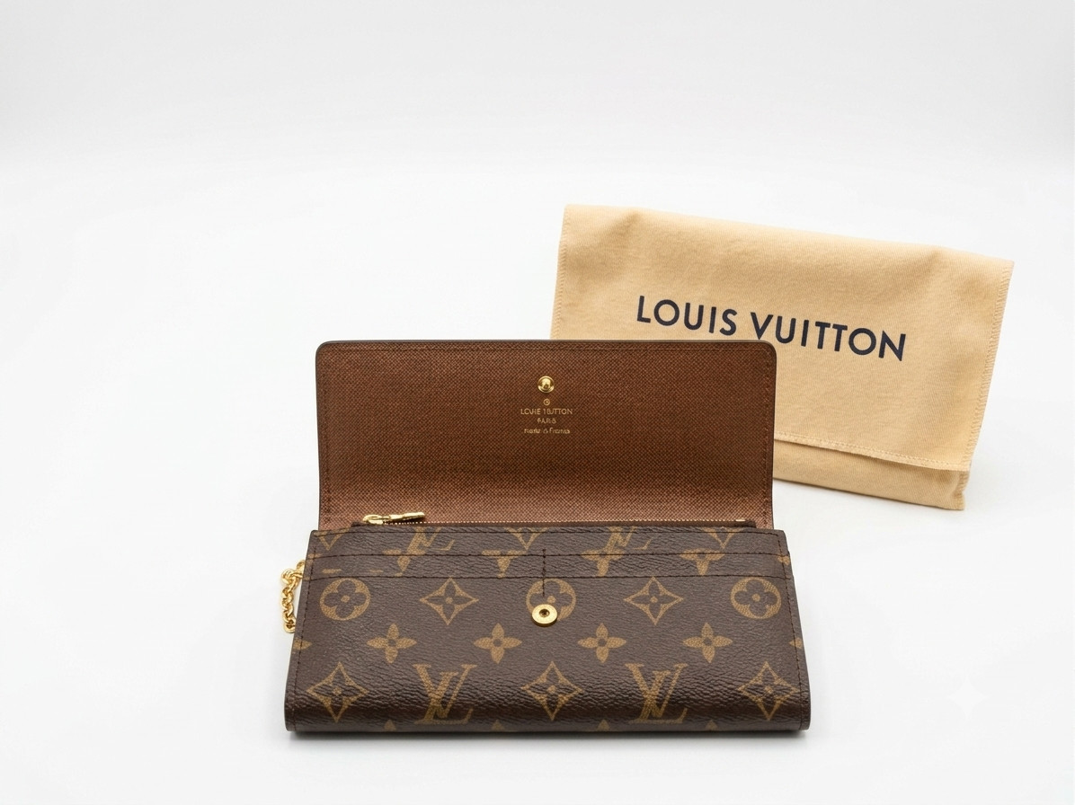 Authentic Louis Vuitton Sarah Wallet Monogram Brown Coated Canvas LV