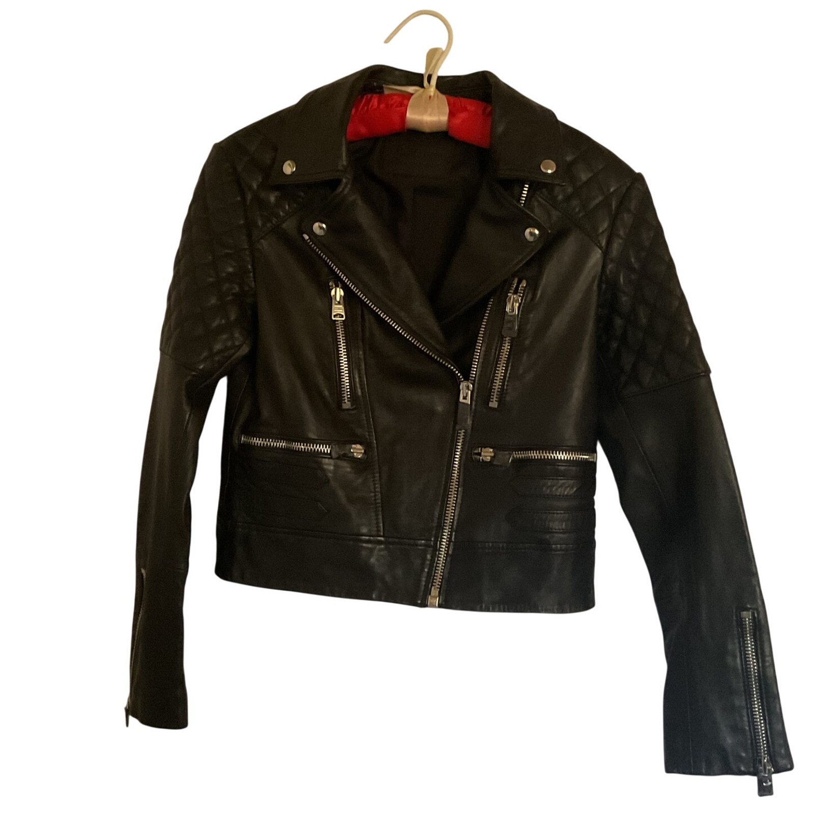 AllSaints Black Leather Moto Biker Jacket NWT Quilted Cropped Women US 2