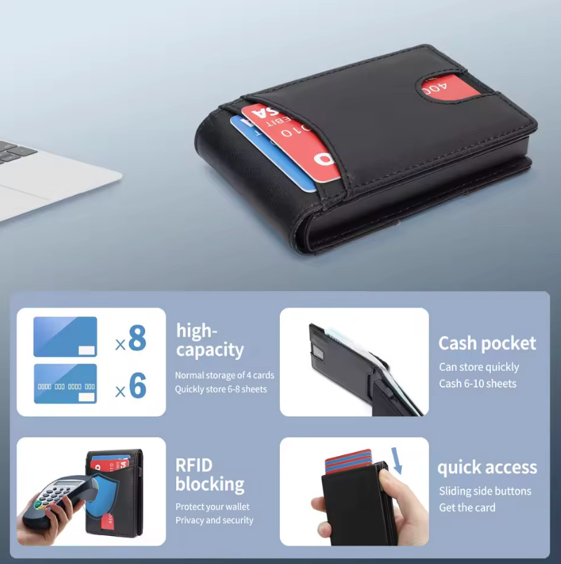 Men’s Slim Pop Up Wallet RFID Blocking Carbon Fiber Bifold Fast Ship Men Gift