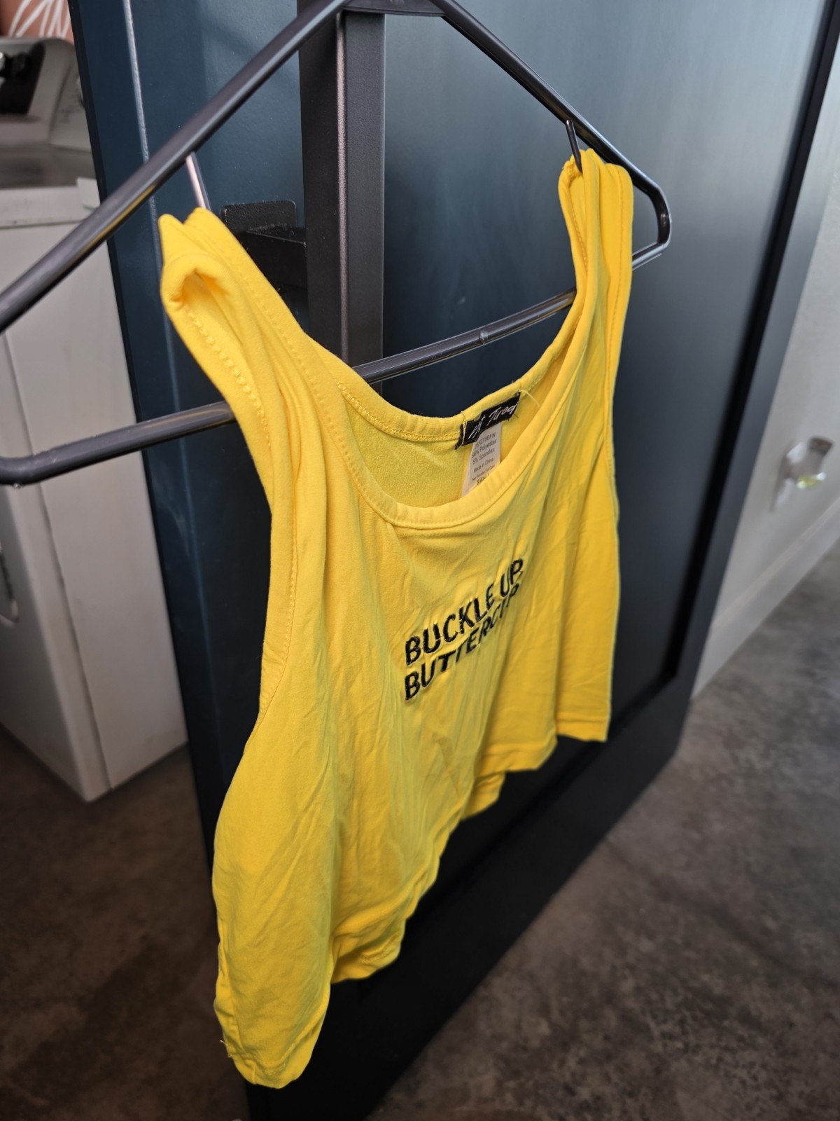 Not Tired Yellow Embroidered ‘Buckle Up Buttercup’ Cropped Sleeveless Tank S/M