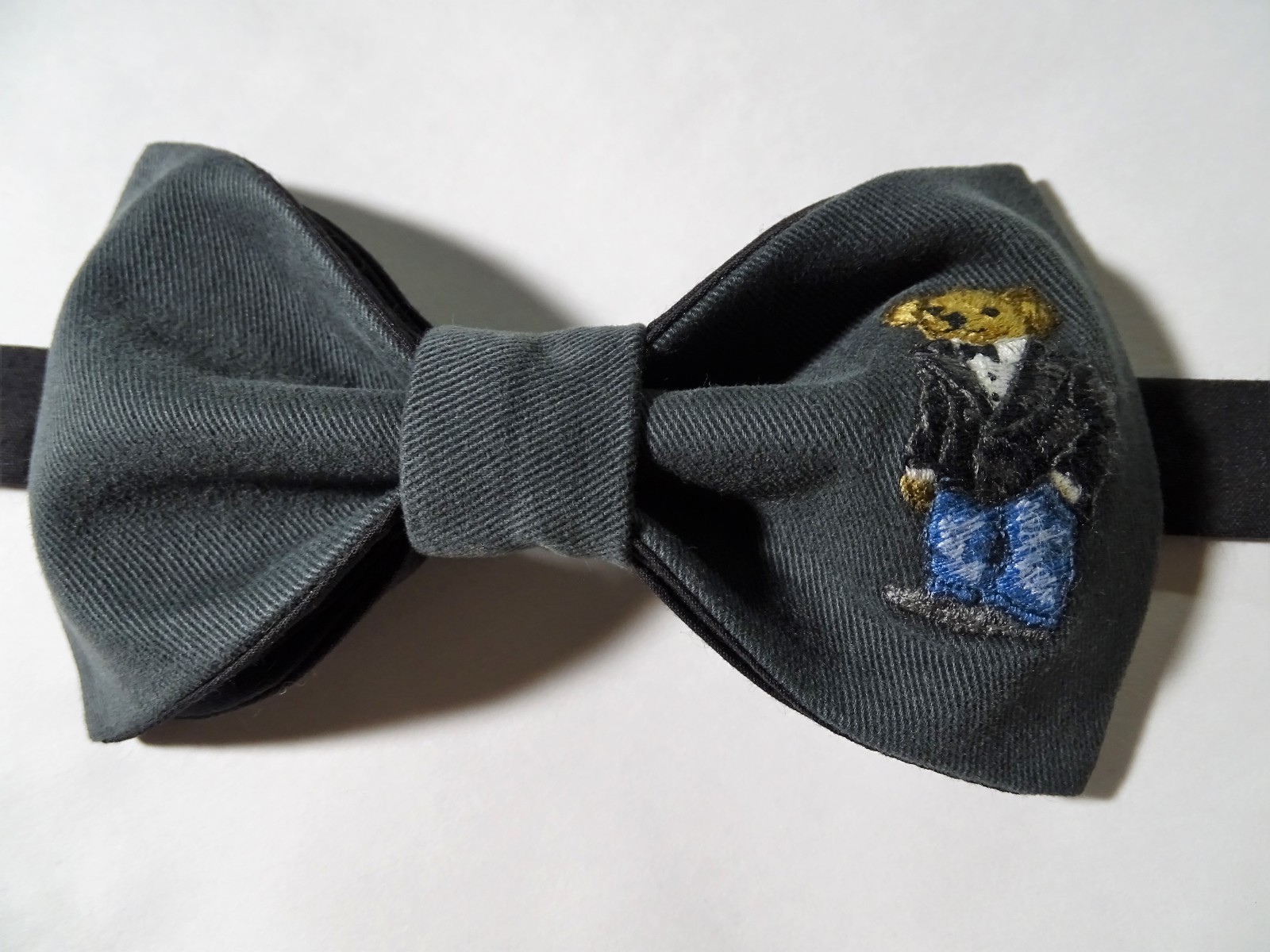 NEW Mens Preppy Bear Bow tie Custom Grey/Black Pre Tied Adjustable Wedding Tie