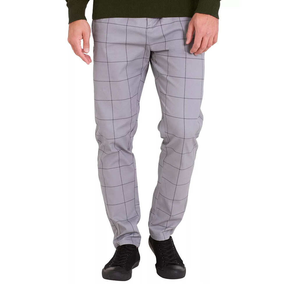 Mens Slim Fit Check Cotton Formal Smart Office Work Pants Professional Style