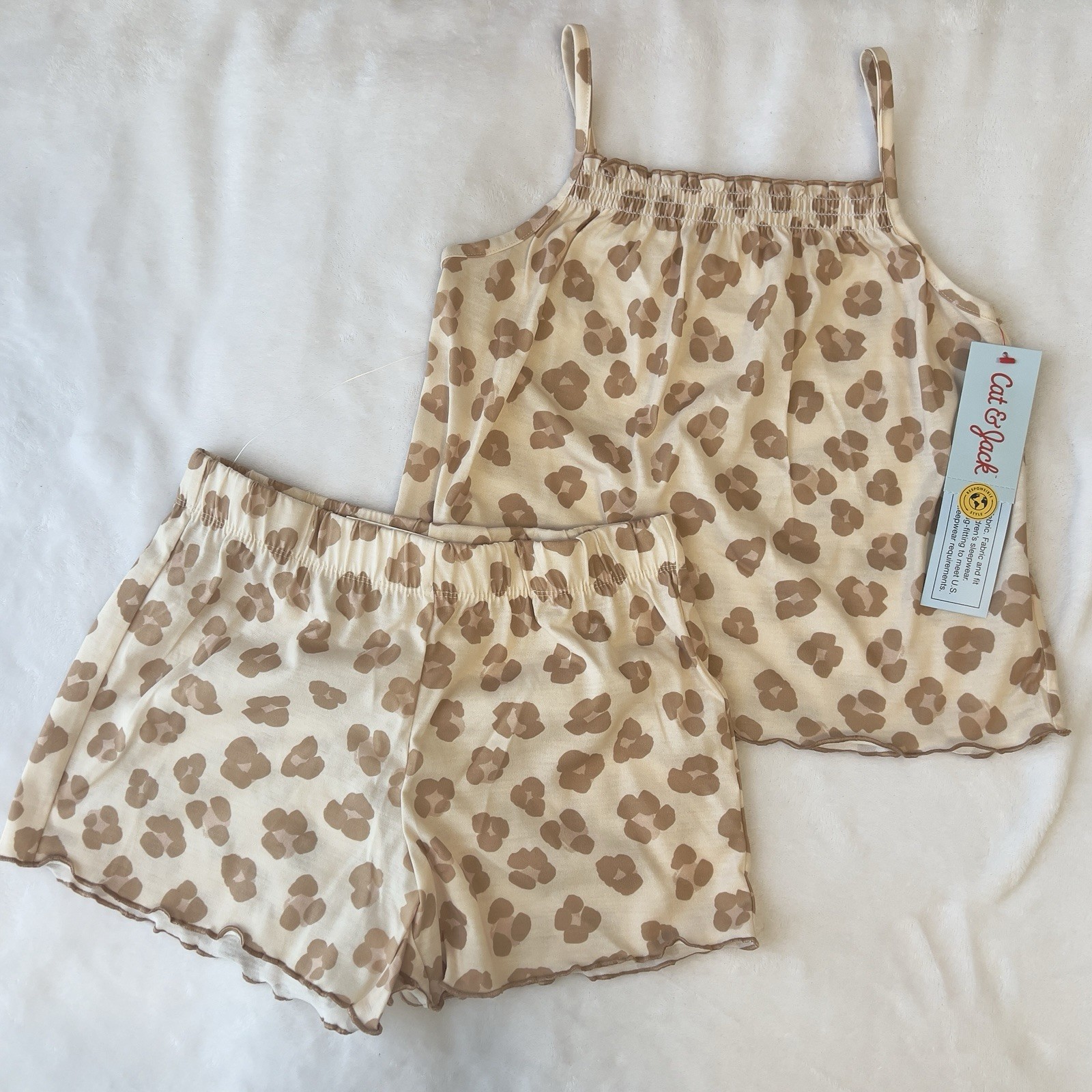 Cat & Jack Girls Pajama Set Size M (8) Leopard Print Cami & Shorts 2-Piece