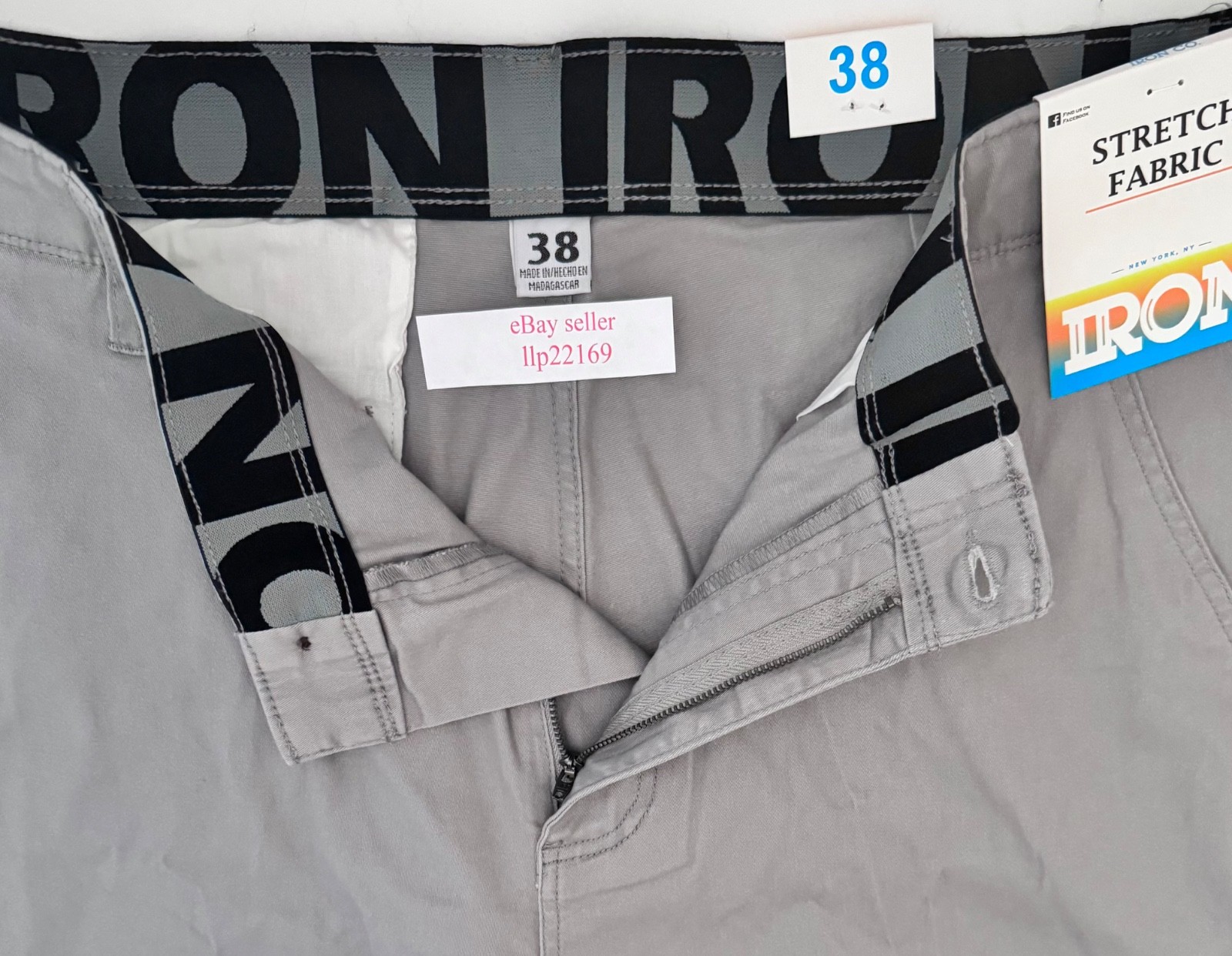 IRON CO Men’s Stretch Shorts (SIZE 38) Flex Waist Flat Front LUNAR GREY New Tag!