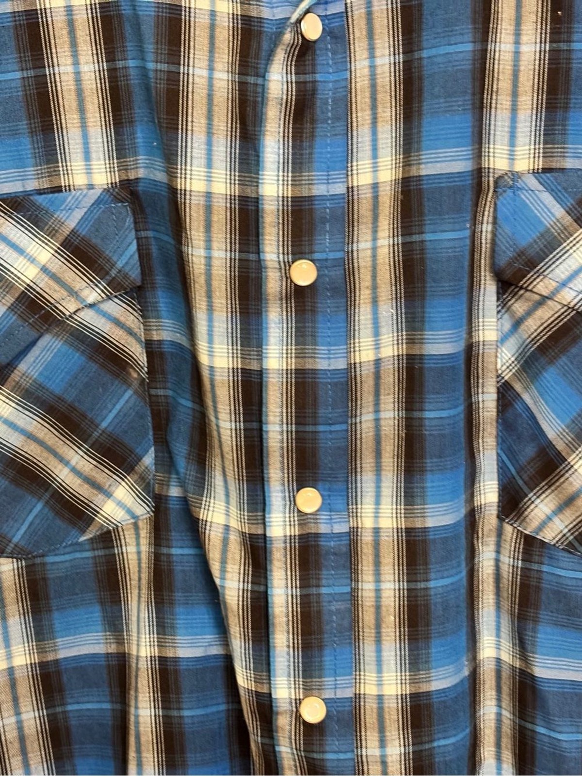 Plains Tall Man 2XL Men’s Blue Plaid Short-Sleeve Western Shirt W/pearl snaps