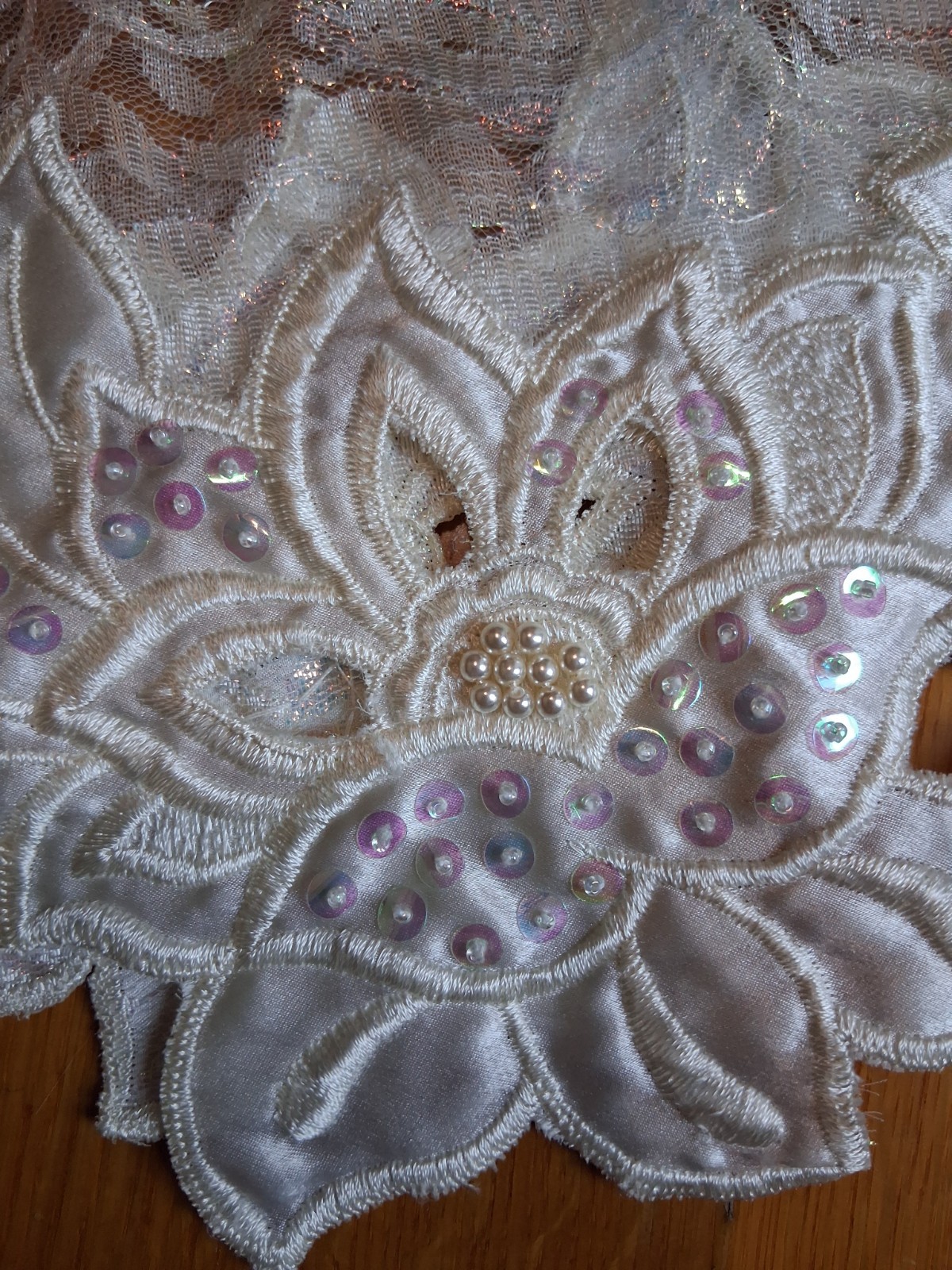 Vintage 1980s Desiree Ivory Sheer Iridescent Lace Romantic Coquette Mini-Dress
