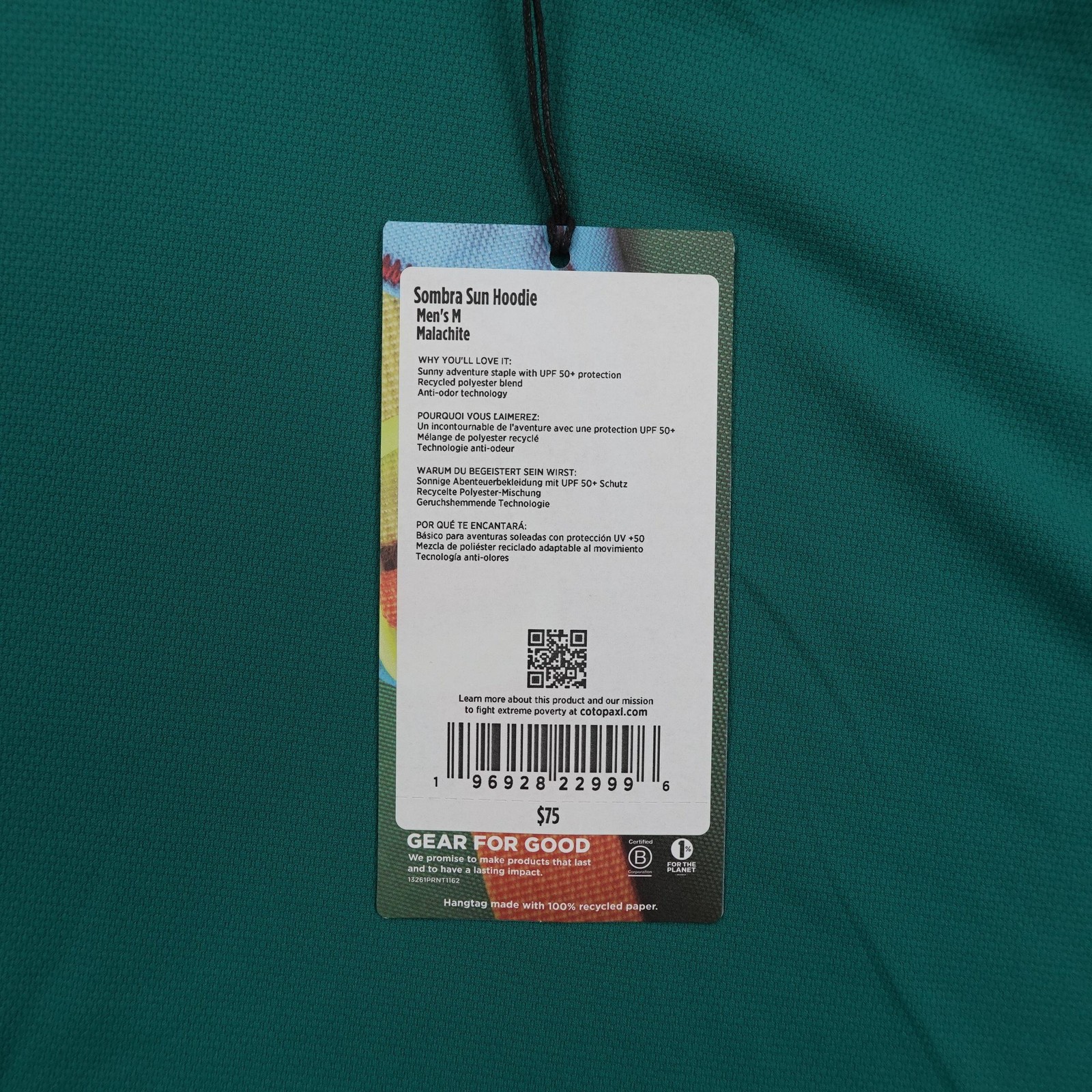 Cotopaxi Hoodie Medium Malachite Green Sombra Sun Pullover Lightweight UPF NEW