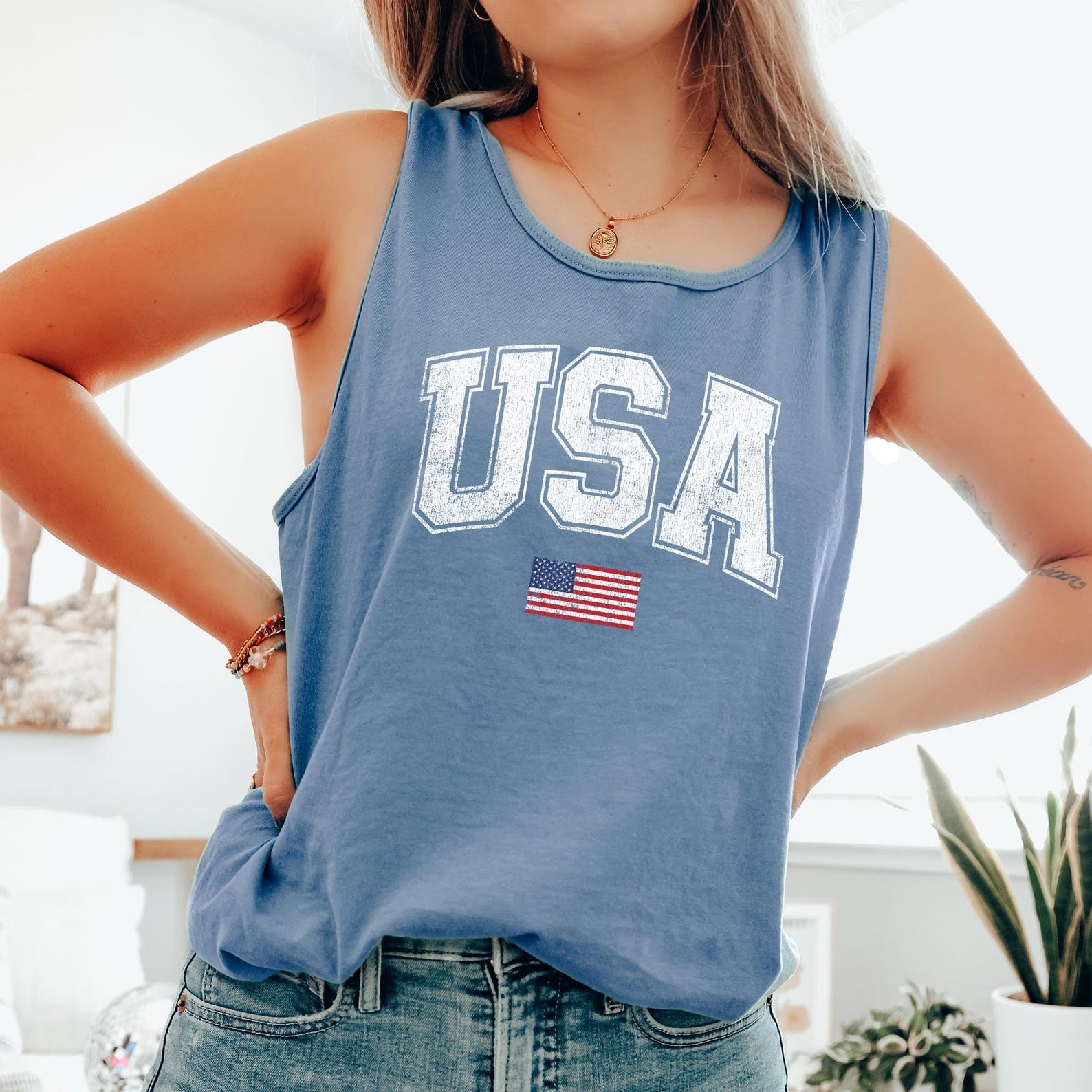 Vintage USA Flag, Fourth of July, America, Patriotic, USA Comfort Colors TankTop