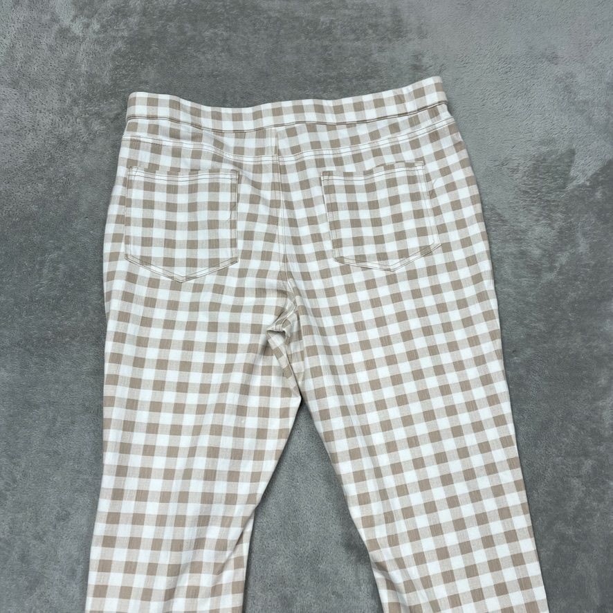 Plaid Womens Cropped Pants Size 16P Gingham Beige & White a0936