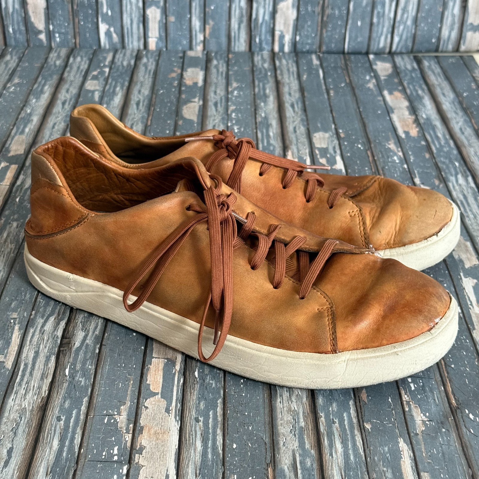 Olukai Mens Lae Ahi Li Ili Shoes 11 Brown Leather Sneakers Lace Up Comfort