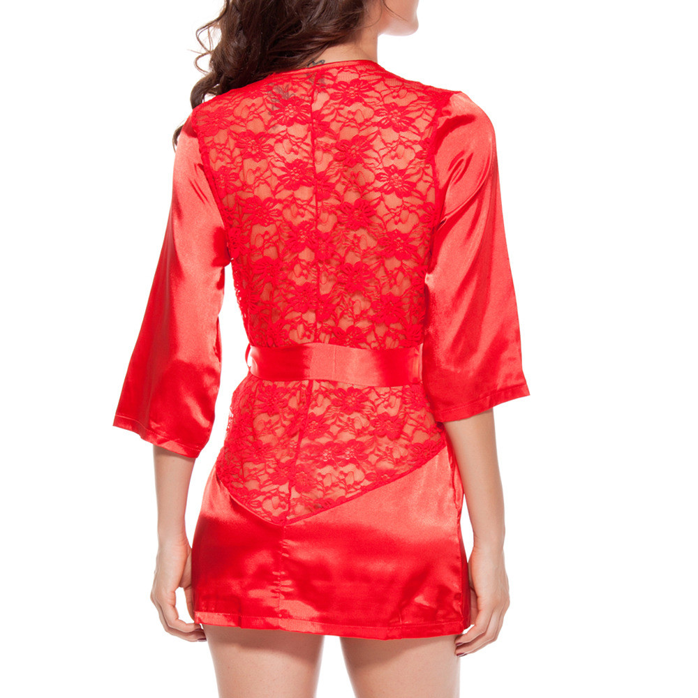 Women’s Satin Kimono Robe Lingerie Nightgown Sleepwear Silk Bathrobe Valentine’s