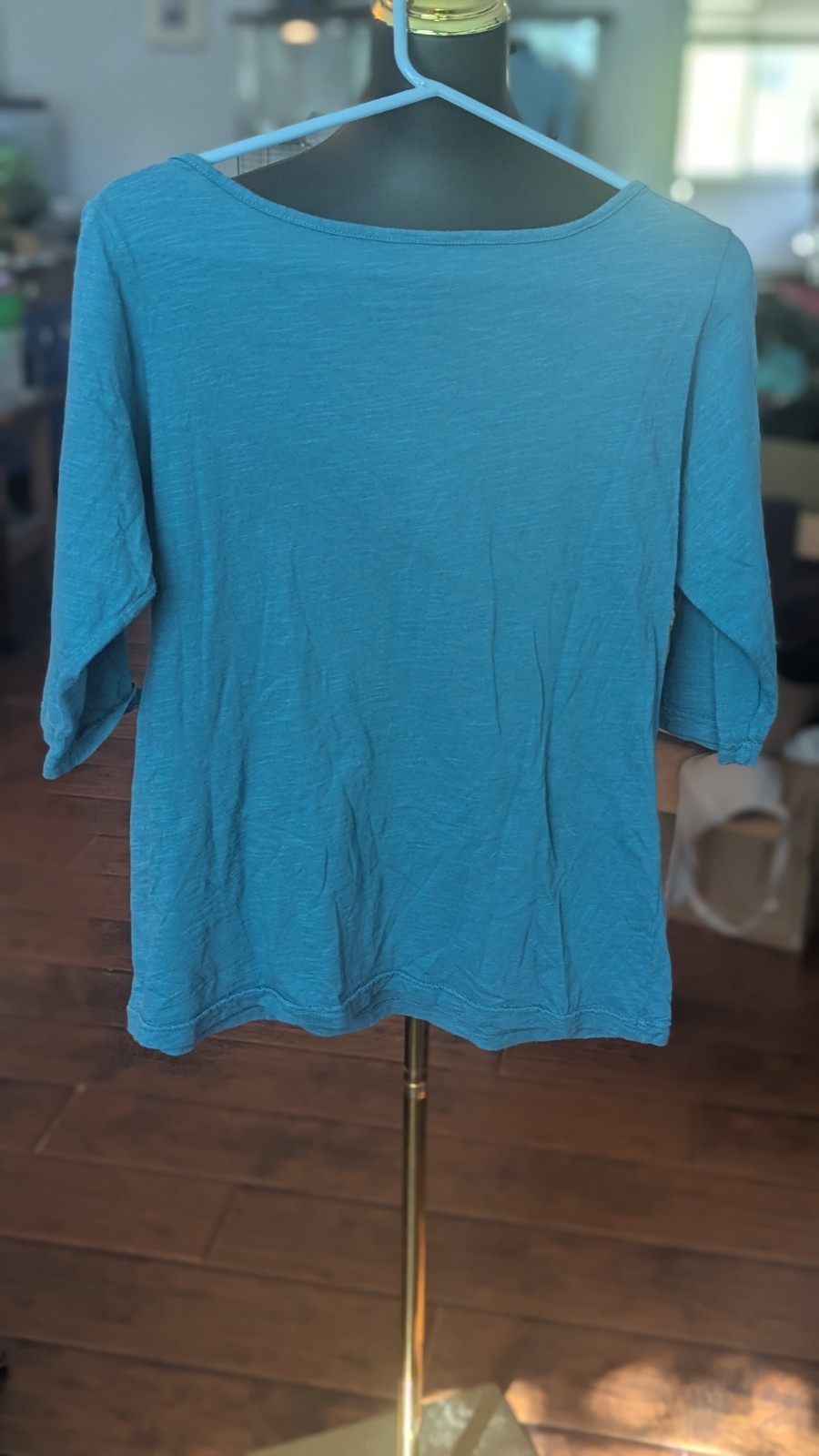 Cotton Basics Women’s Blue 100% Cotton Scoop Neck 3/4 Sleeve Knit Top L
