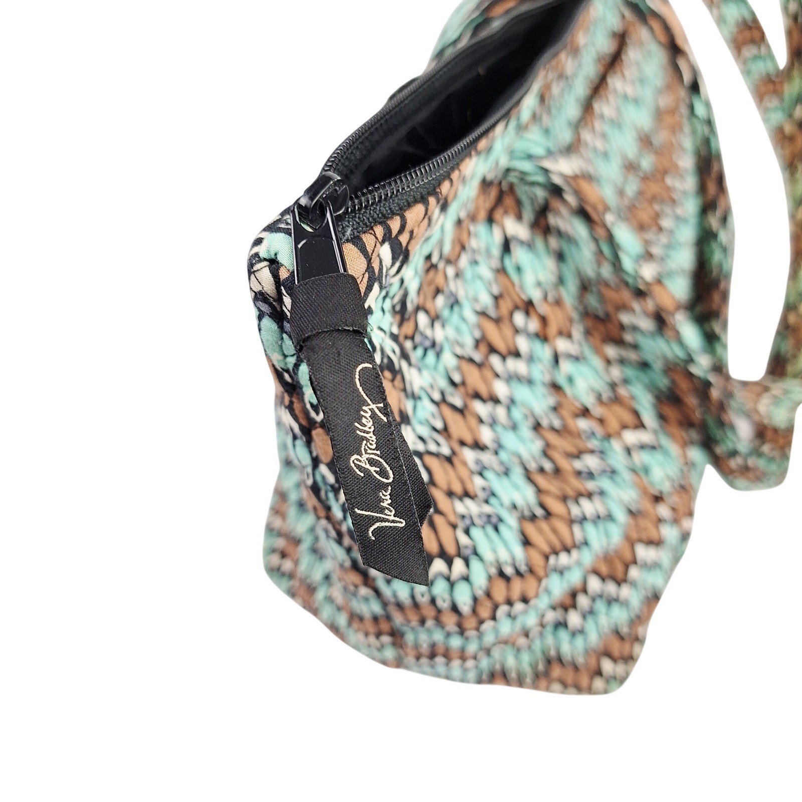 Vera Bradley Go Wild Quilted Cotton Tote Bag Teal Brown Geometric Shoulder Bag