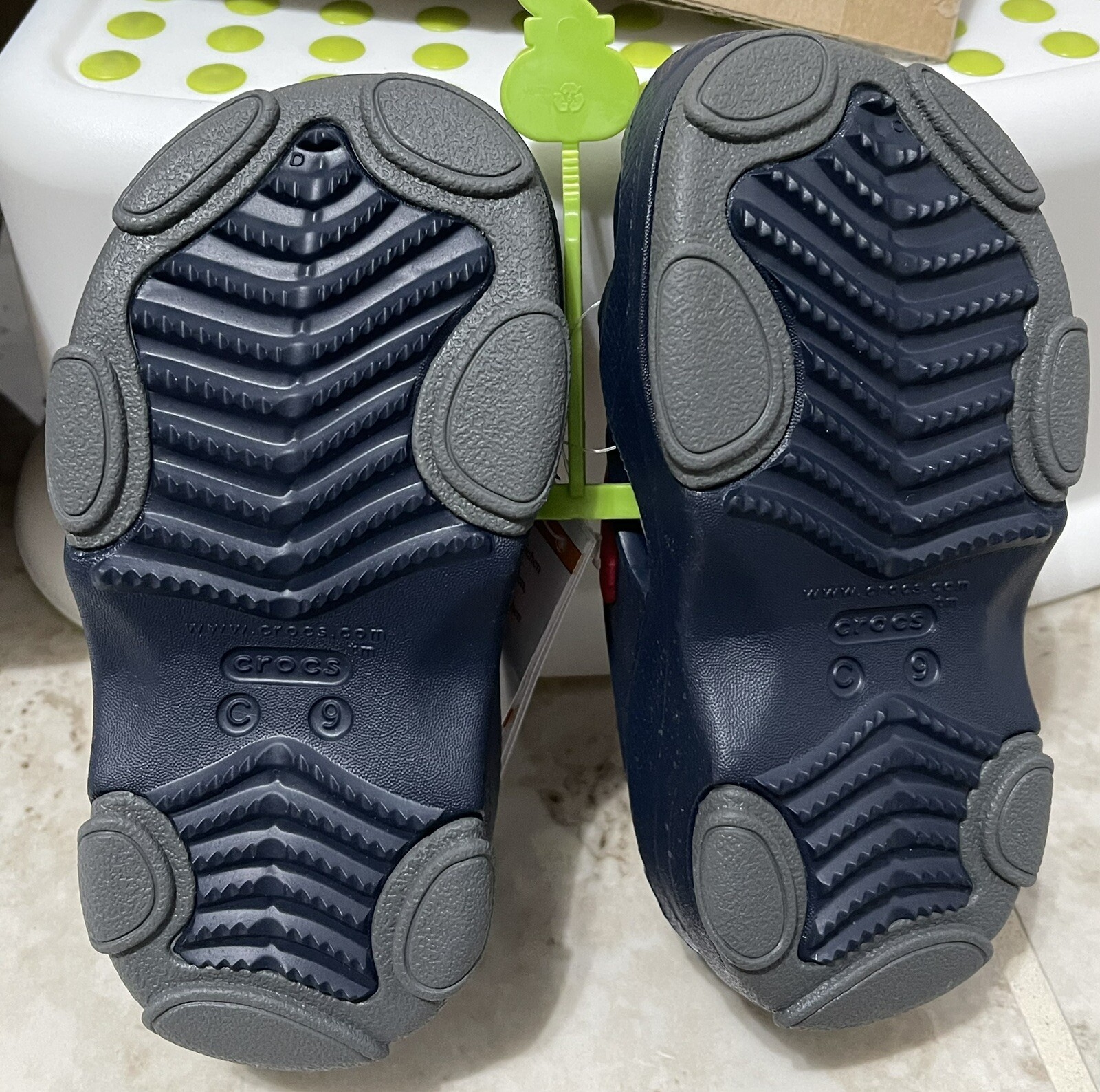 Crocs Unisex-Child All-Terrain Fisherman Sandals In Navy-Pepper Color (Size C9).