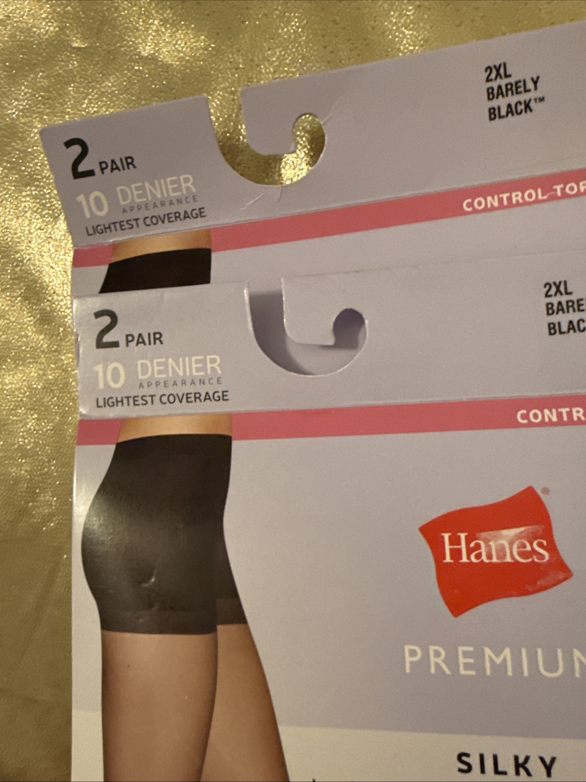 Hanes 2 Packs (4 Pair) Control Top Ultra Sheer Barely Black 10 Denier Size 2XL