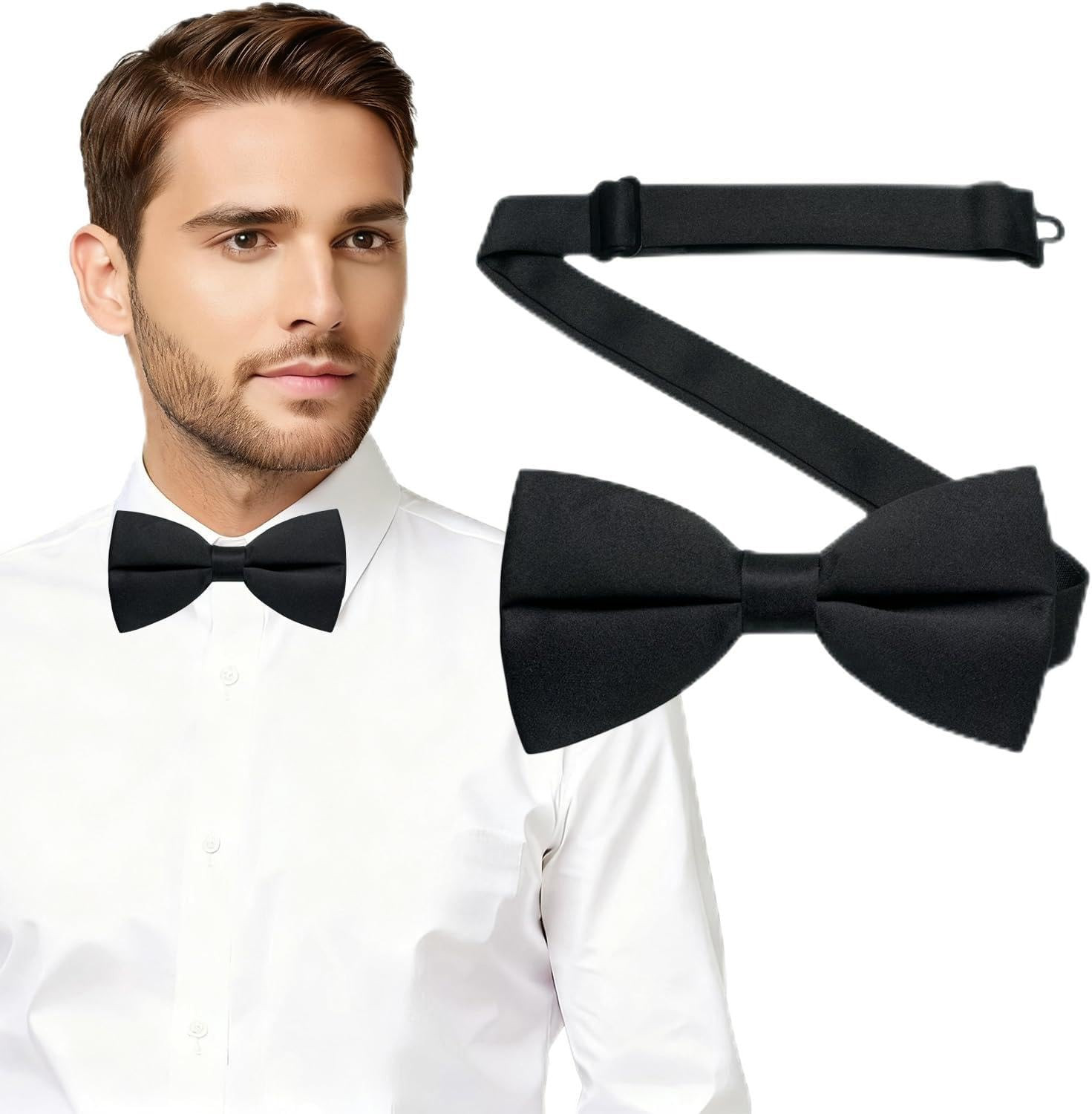 Bow Ties for Men Solid Color Bow Tie Pre-Tied Adjustable – Men’S Bow Tie for Par