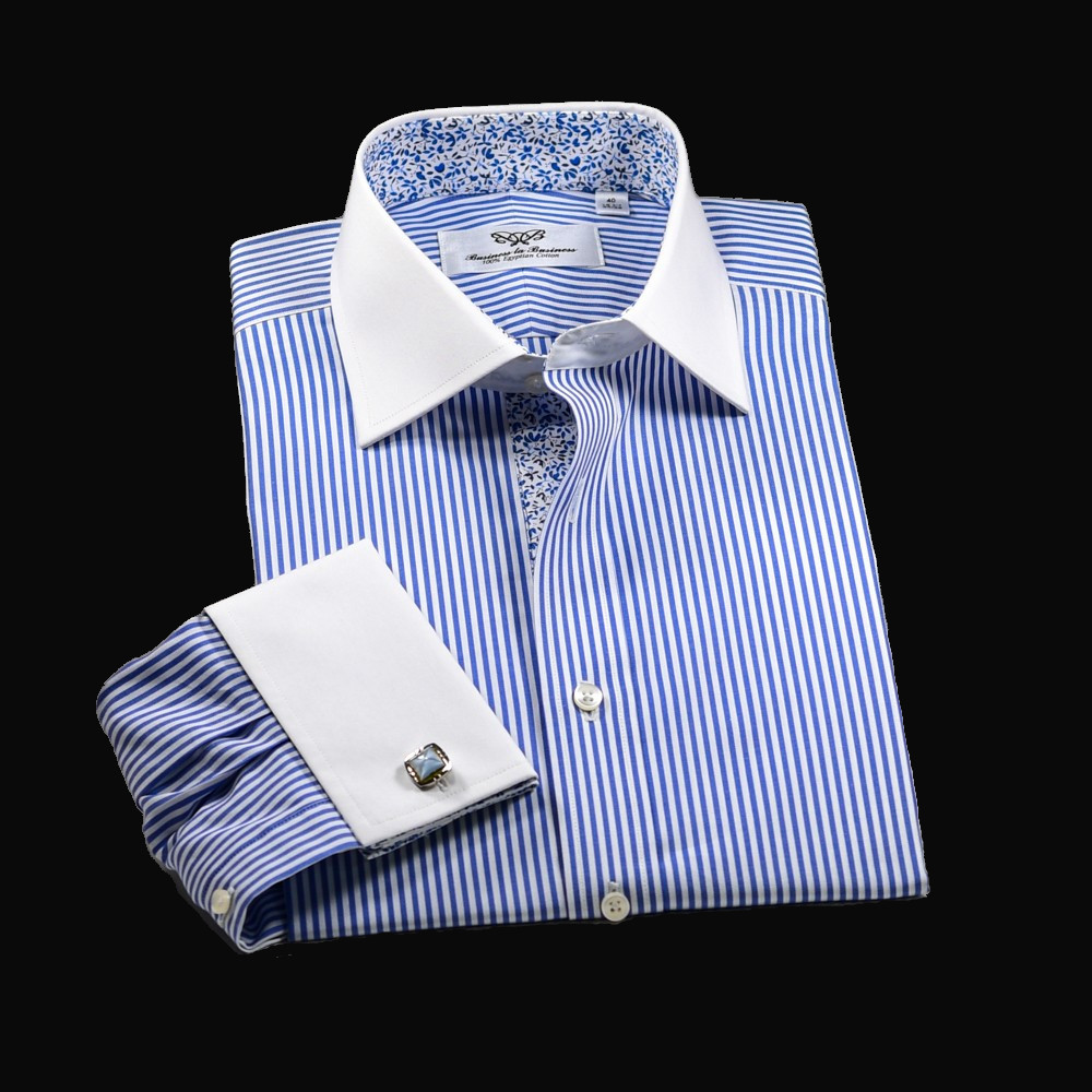 WInchester White Collar & Cuffs Contrast Blue Stripe Business Dress Shirt